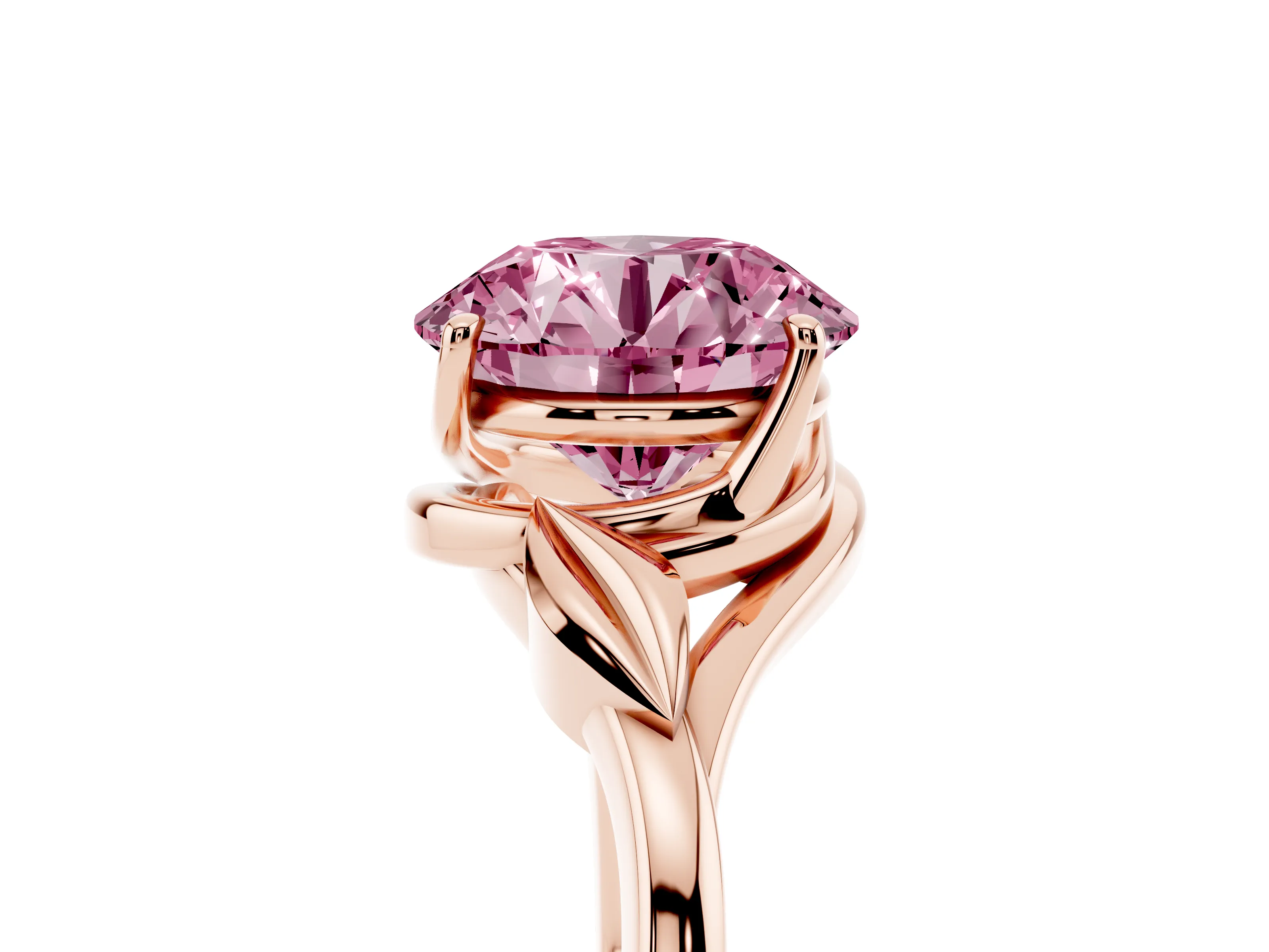 Fancy Pink Round Cut Diamond Solitaire Ring Set in Rose gold with Polished Twist Band