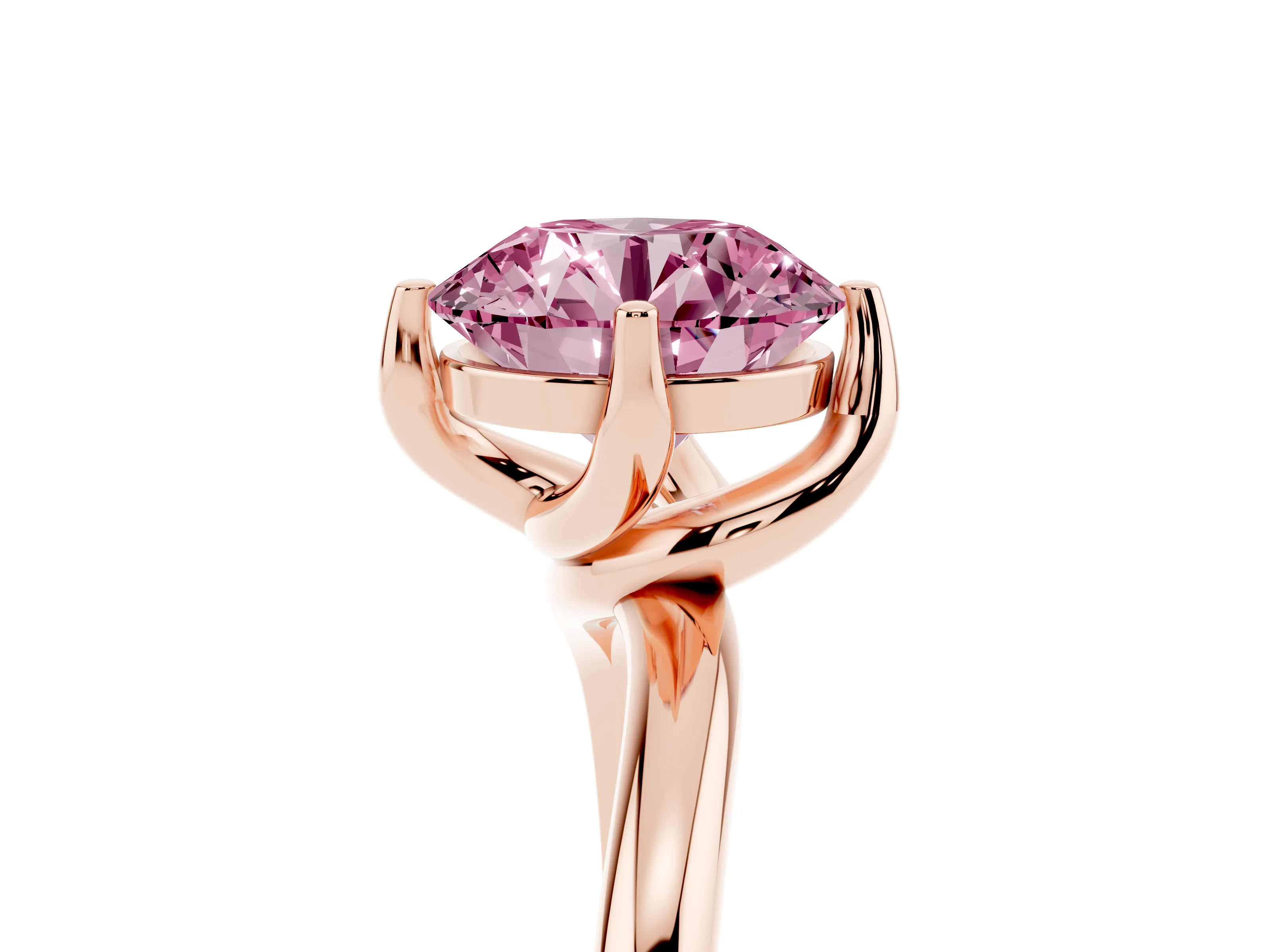 Fancy Pink Round Cut Diamond Solitaire Engagement Ring Set in Rose gold with Classic Plain Band