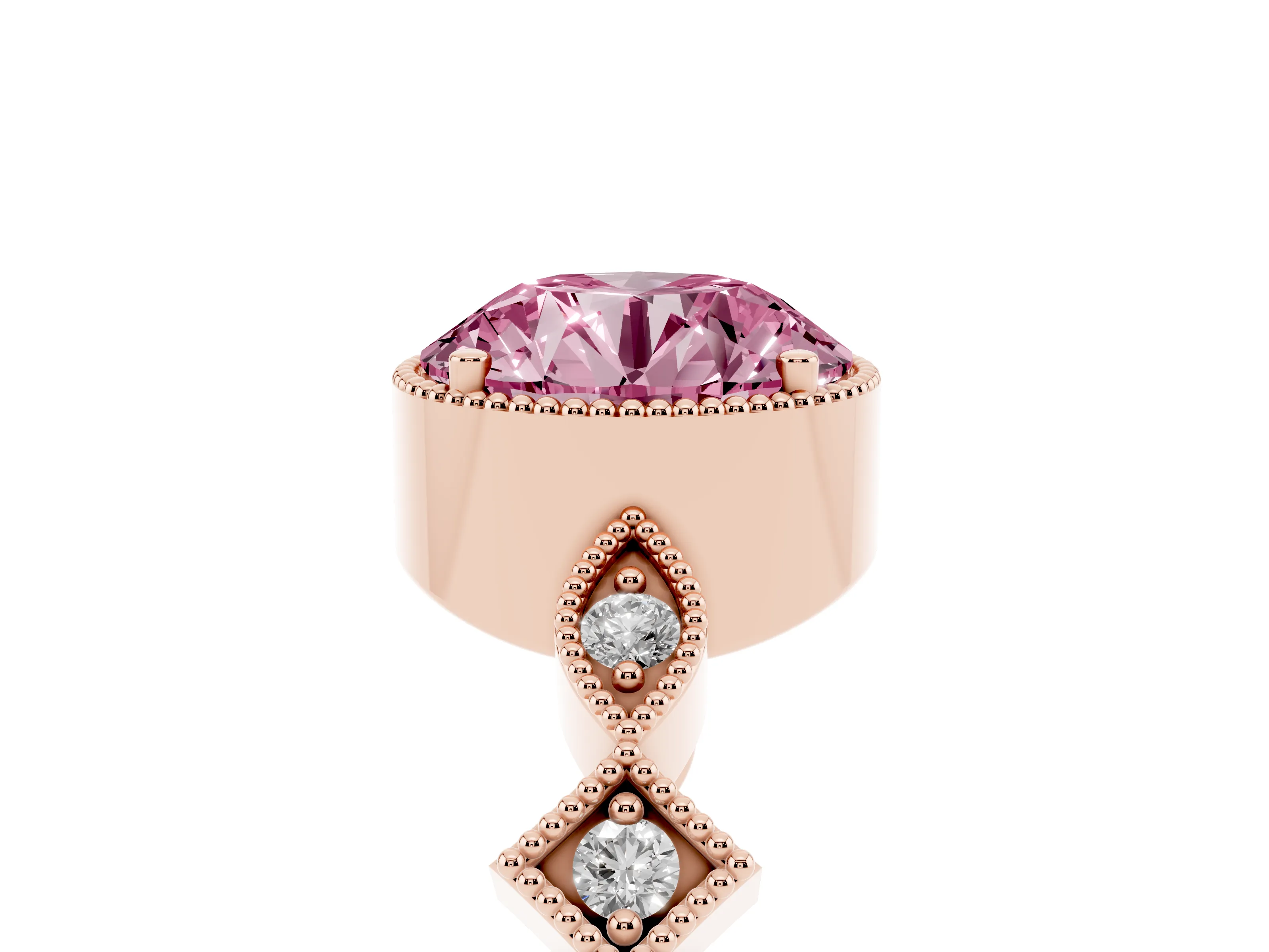 Fancy Pink Round Cut Diamond Milgrain Marquise Twist Band Ring Set in Rose gold with Prong Setting
