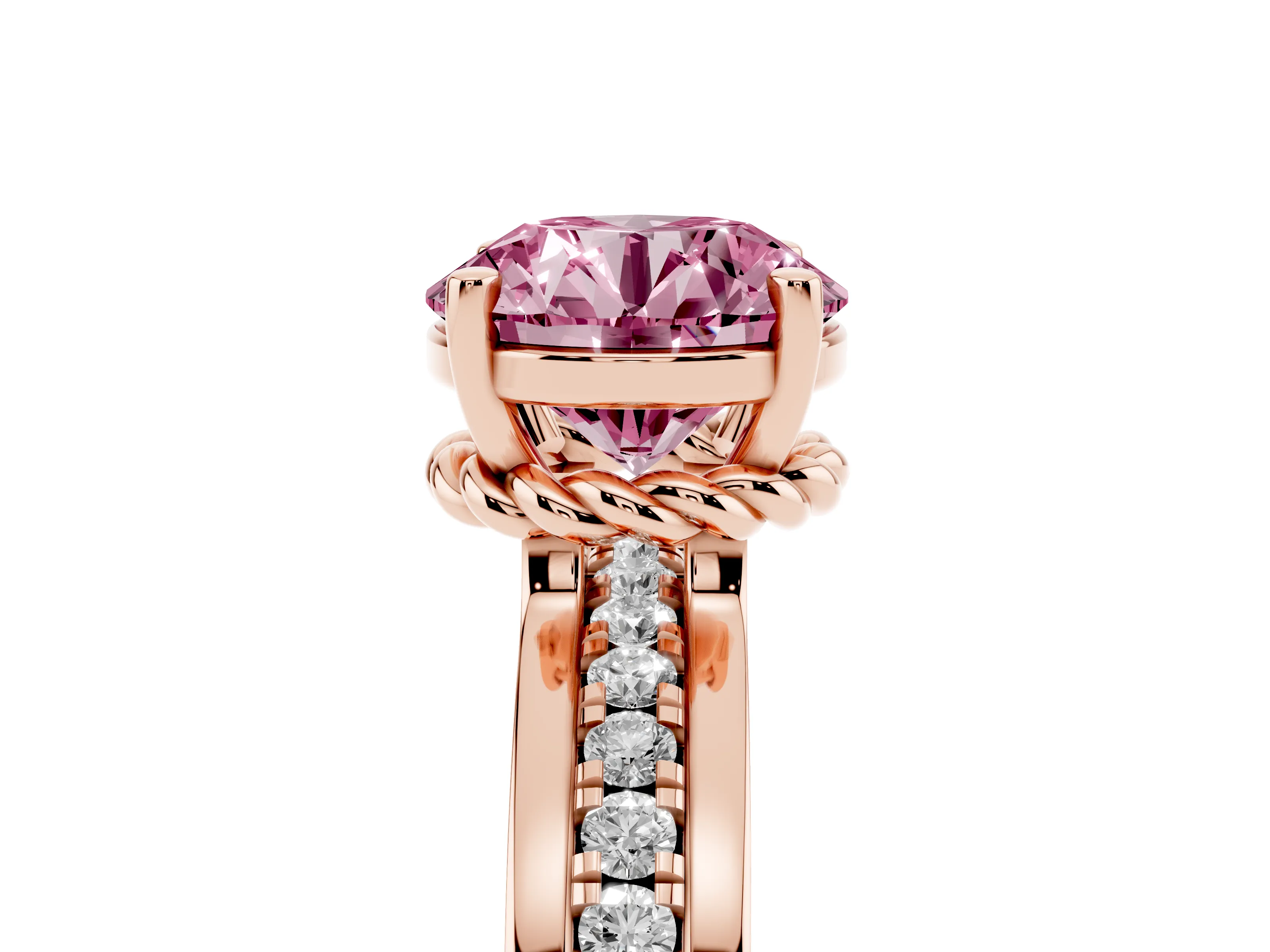 Round Channel Engagement Ring Setting for a Fancy Pink Lab-Grown Diamond | Rose Gold