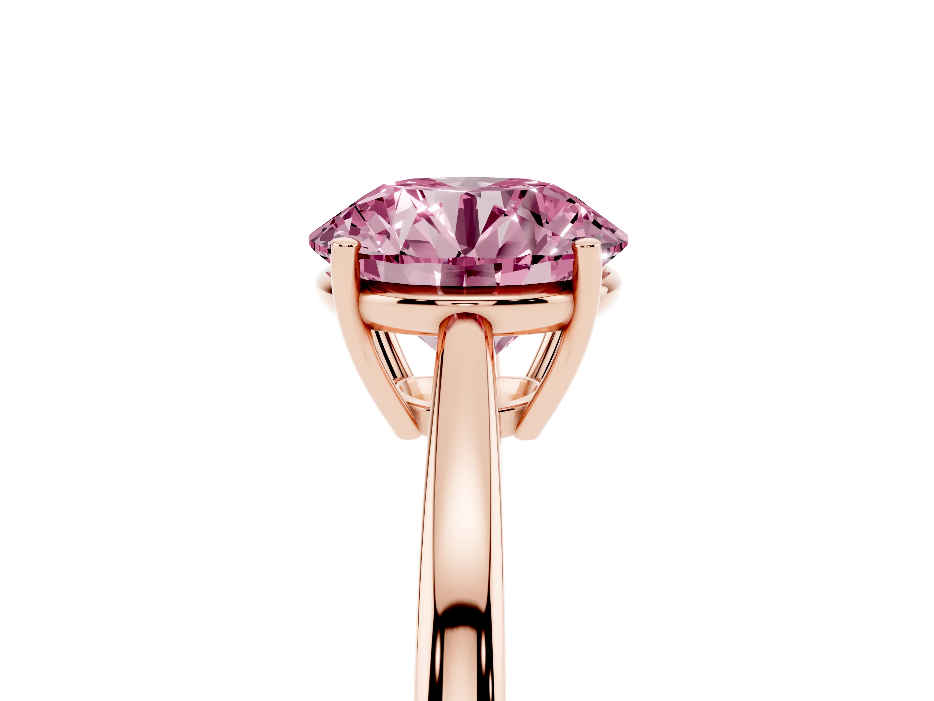 Fancy Pink Round Cut Diamond Solitaire Ring Set in Rose gold with Split Shank and Prong Setting