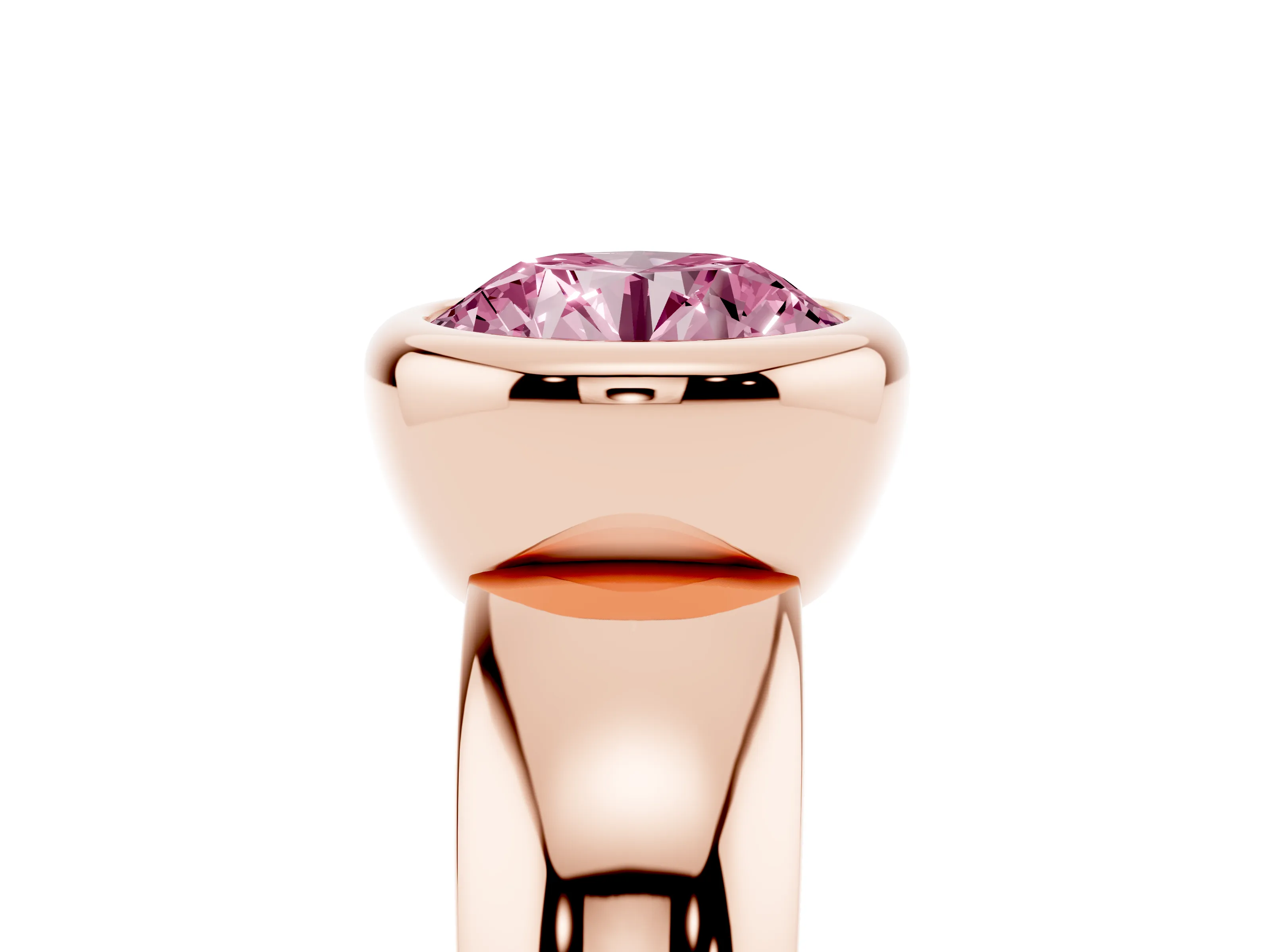 Fancy Pink Bezel Set Round Cut Diamond Solitaire Ring Set in Rose gold with Wide Band