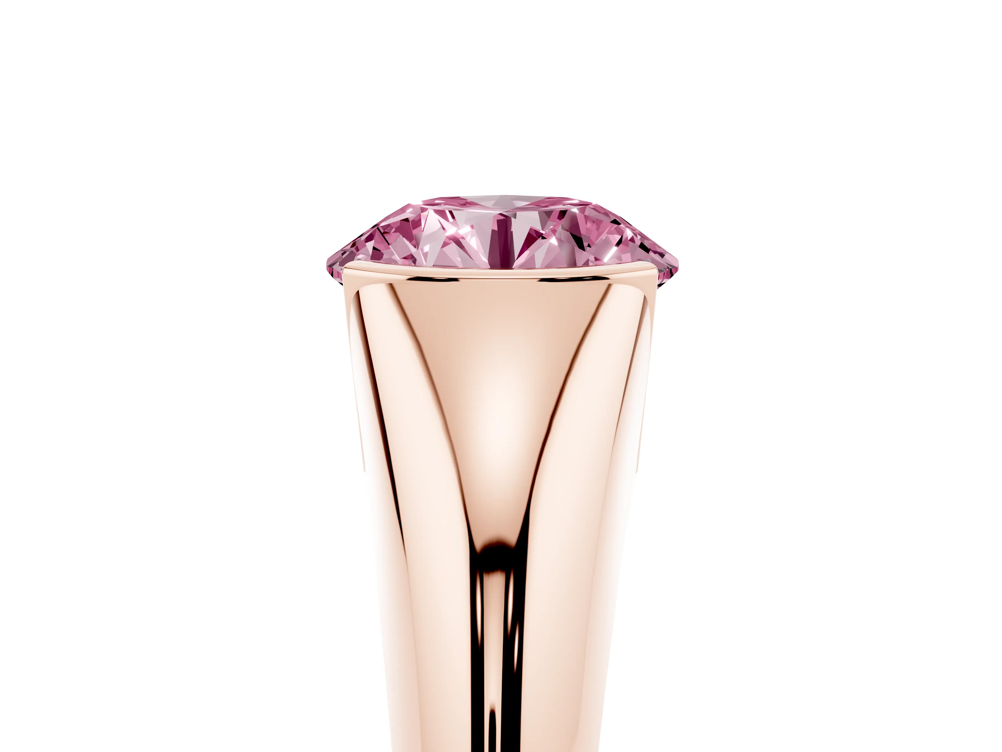 Fancy Pink Round Cut Diamond Solitaire Tension Set Ring Set in Rose gold