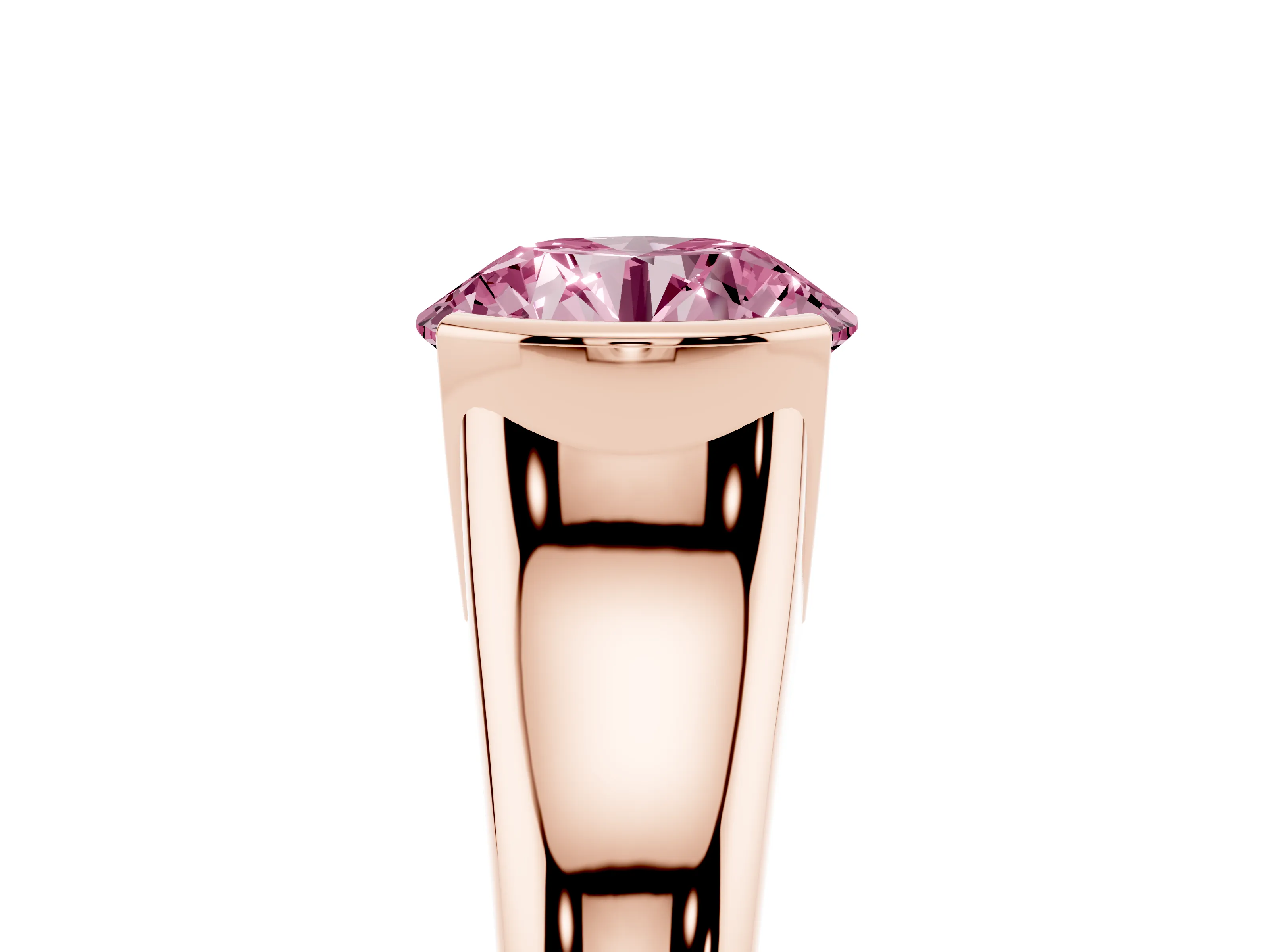 Fancy Pink Round Cut Diamond Solitaire Tension Set Ring Set in Rose gold with Split Shank Band
