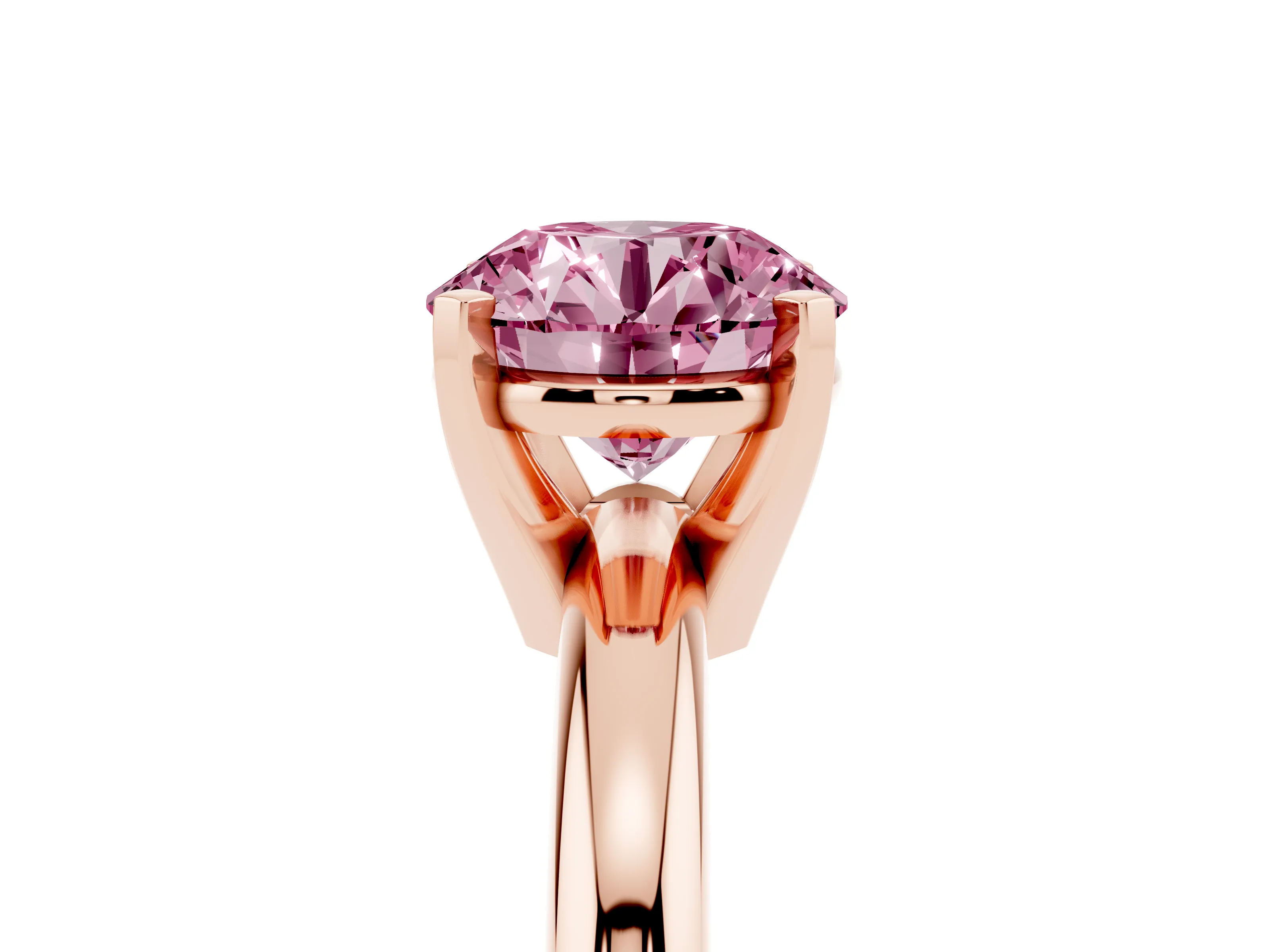 Fancy Pink Round Cut Diamond Solitaire Engagement Ring Set in Rose gold with Round Band and Prong Setting