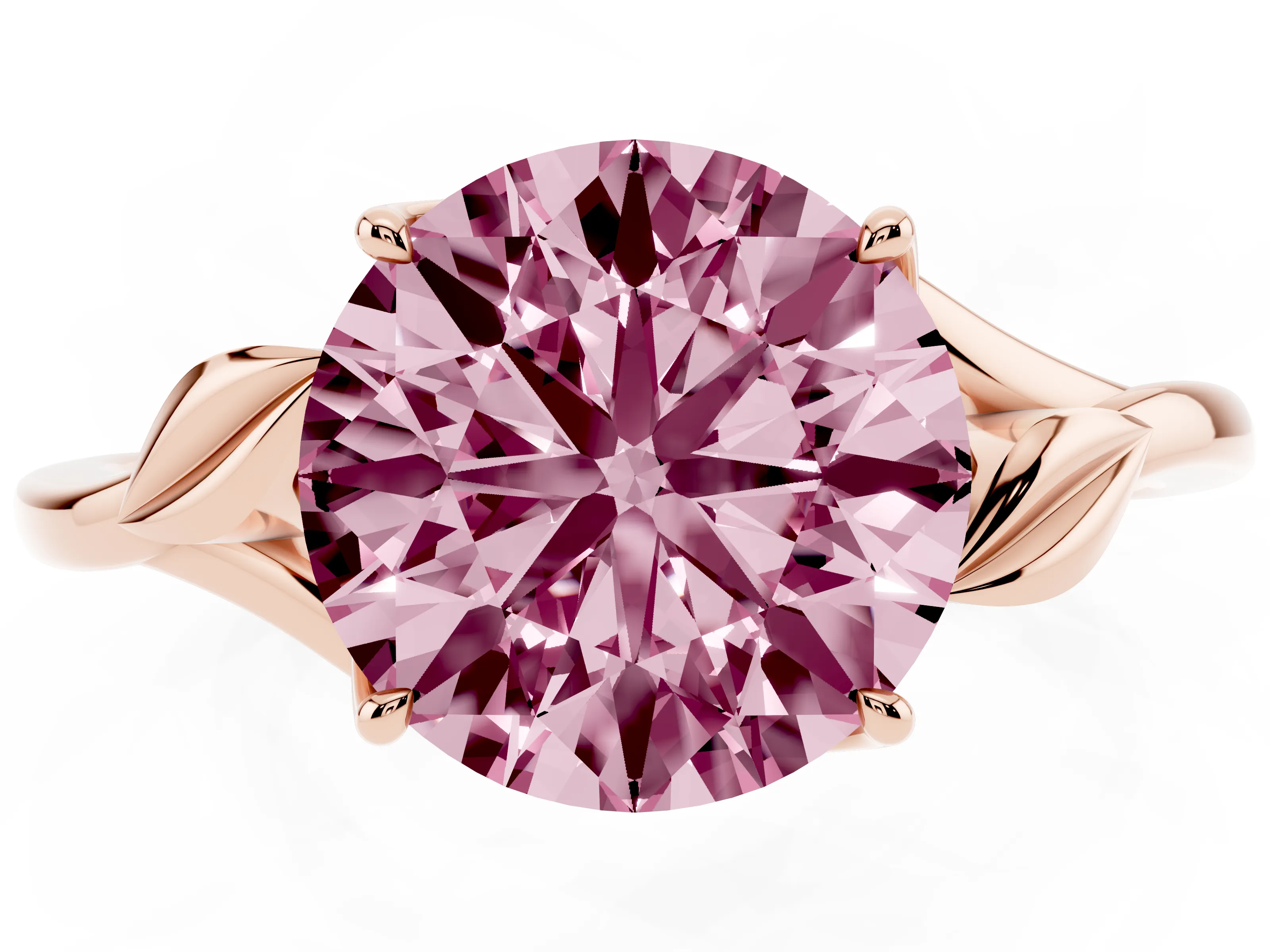 Fancy Pink Round Cut Diamond Solitaire Ring Set in Rose gold with Polished Twist Band