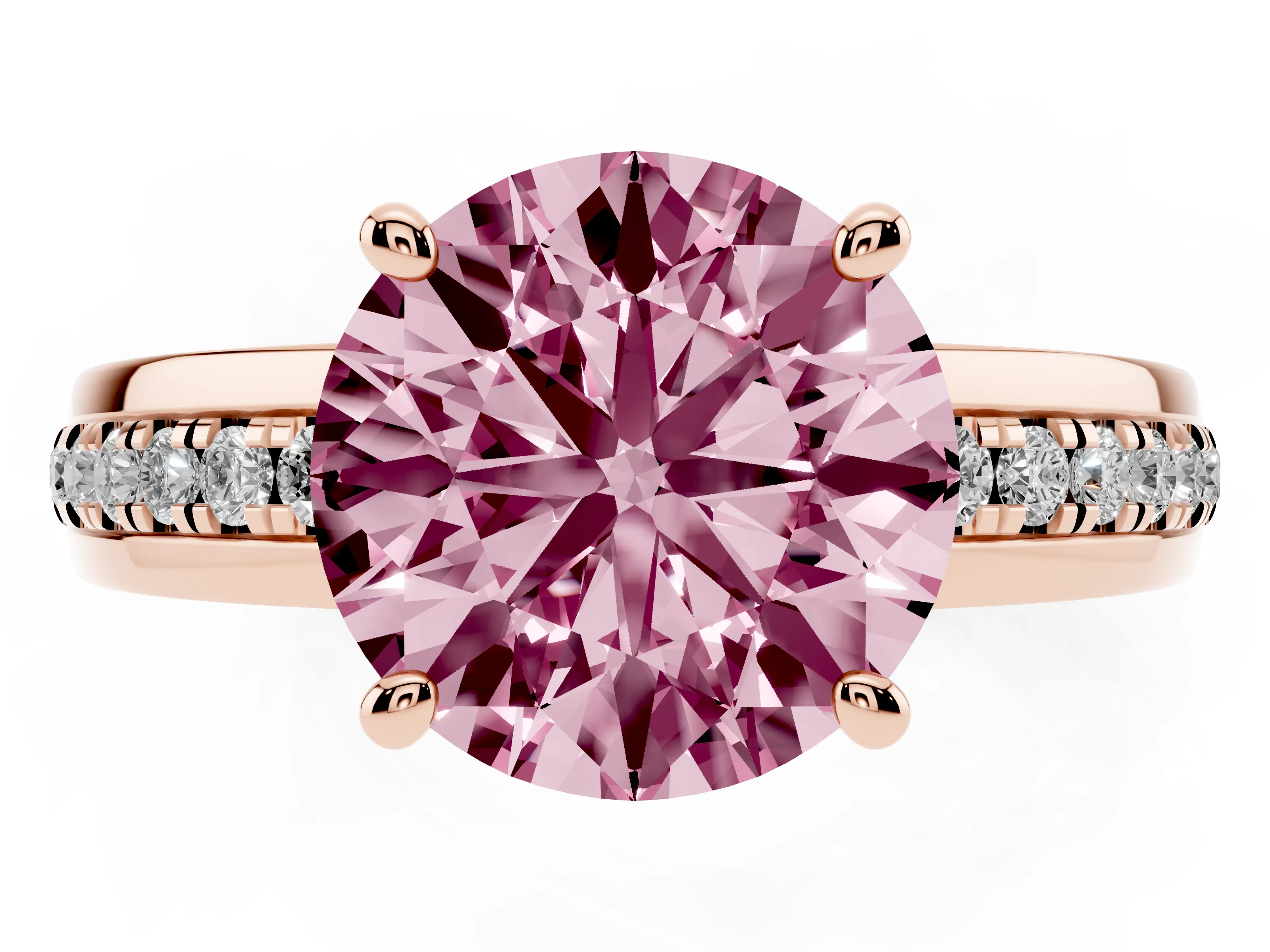 Round Channel Engagement Ring Setting for a Fancy Pink Lab-Grown Diamond | Rose Gold
