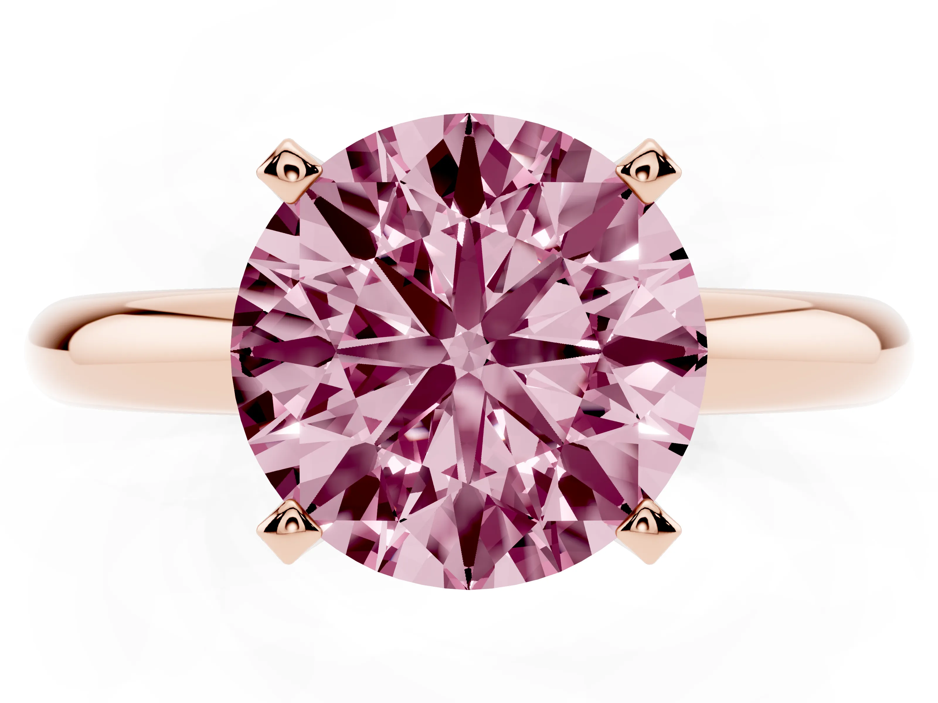 Fancy Pink Round Cut Diamond Solitaire Engagement Ring Set in Rose gold with Round Band and Prong Setting