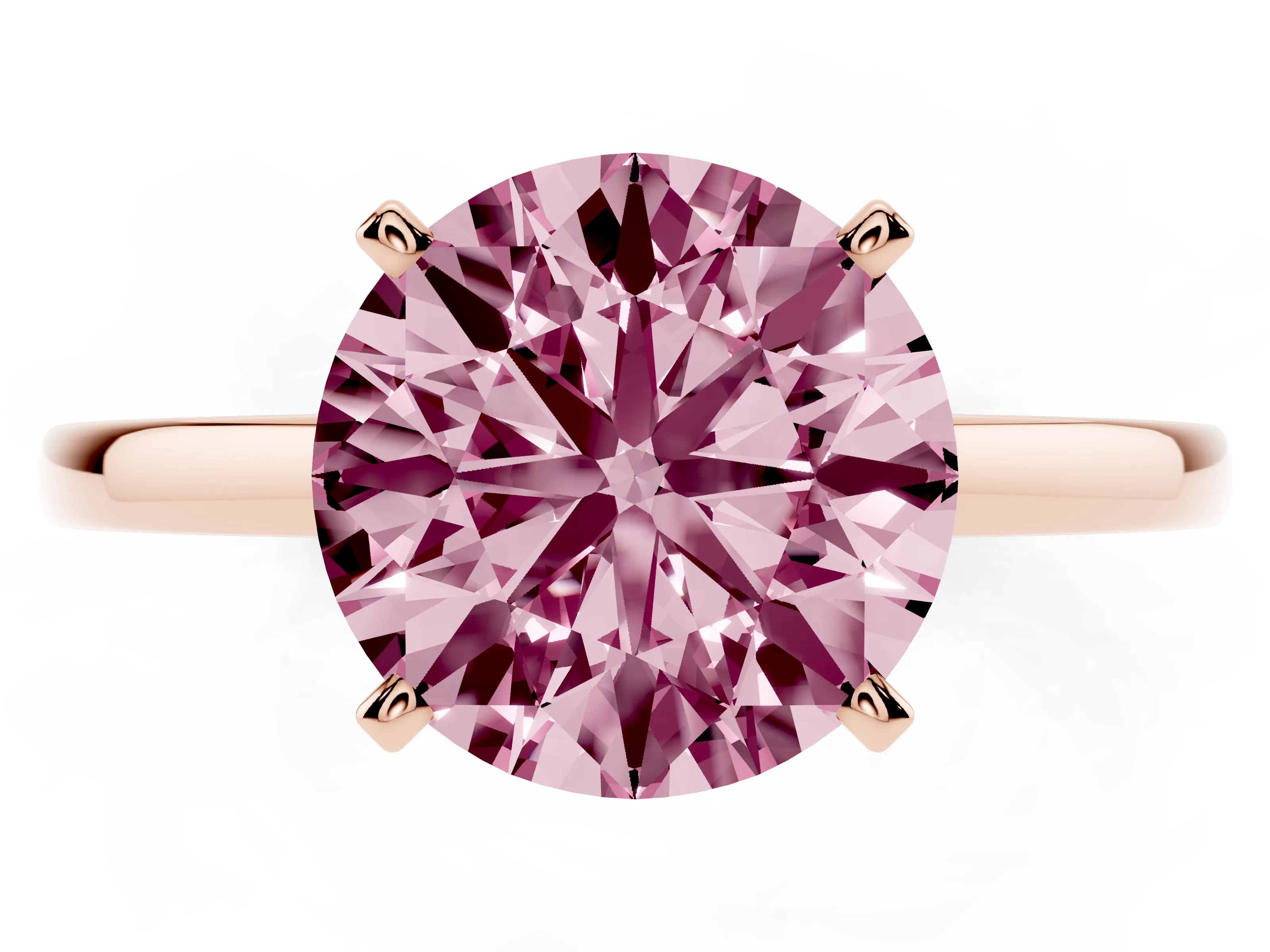 Fancy Pink Round Cut Diamond Solitaire Engagement Ring Set in Rose gold with Prong Setting on a Classic Band
