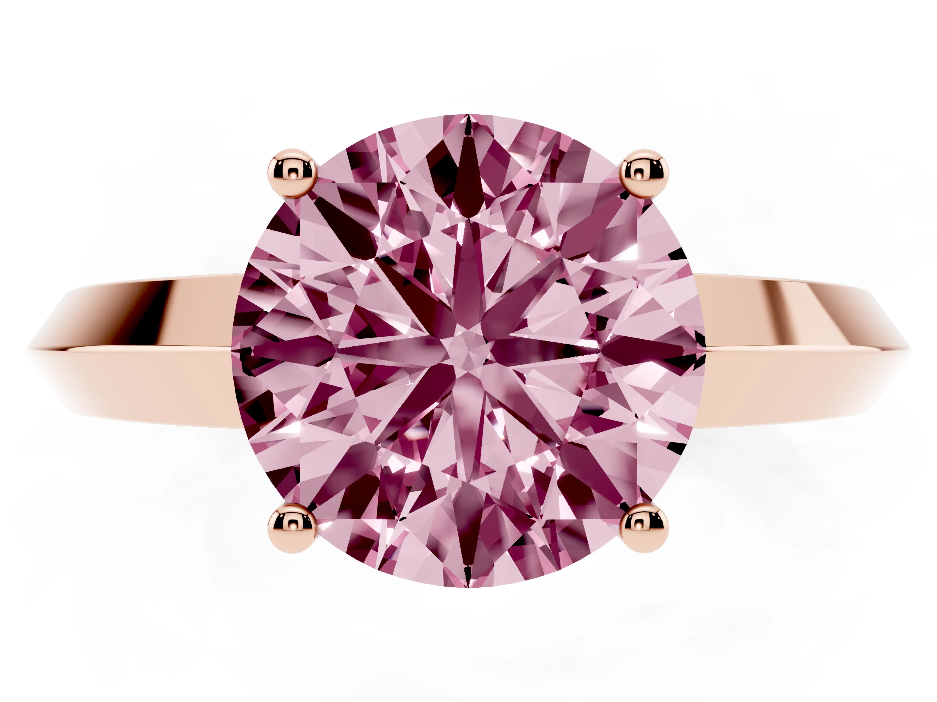 Fancy Pink Round Cut Diamond Solitaire Engagement Ring Set in Rose gold with Flat Band and Prong Setting