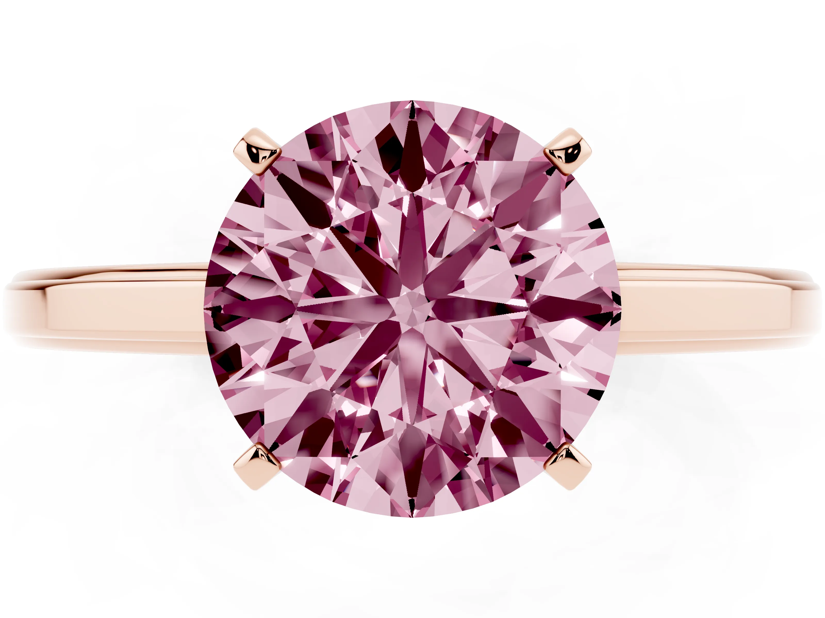 Fancy Pink Round Cut Diamond Solitaire Ring Set in Rose gold with Prong Setting and Classic Band