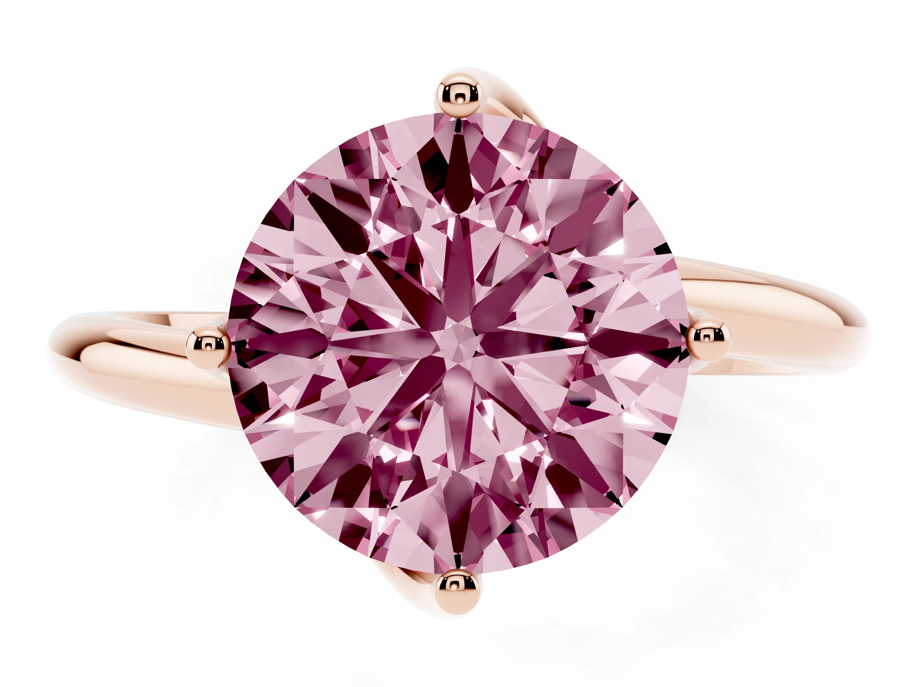 Fancy Pink Round Cut Diamond Solitaire Engagement Ring Set in Rose gold with Classic Plain Band