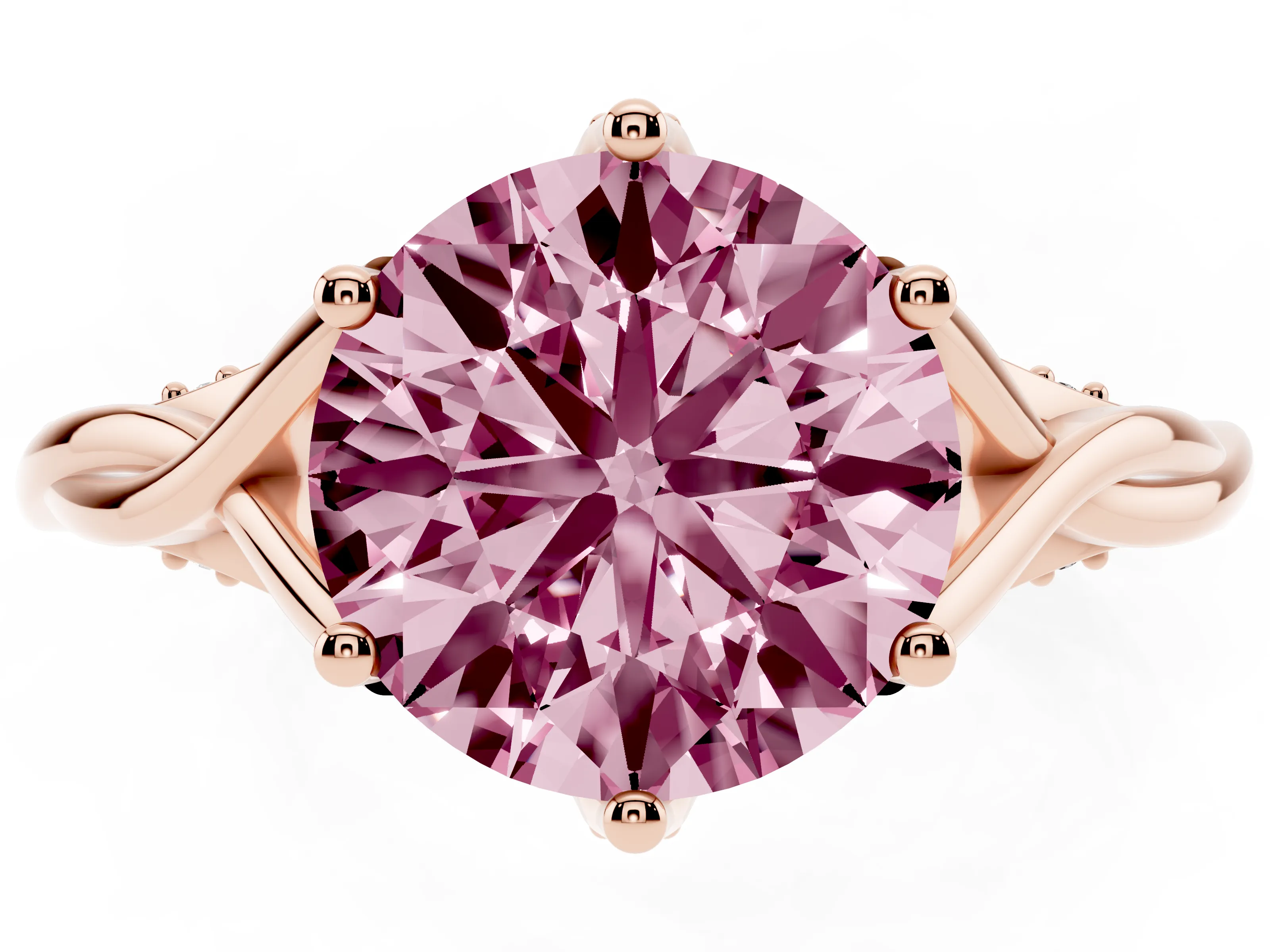 Fancy Pink Round Cut Diamond Intertwined Twist Band Solitaire Ring Set in Rose gold with Prong Setting