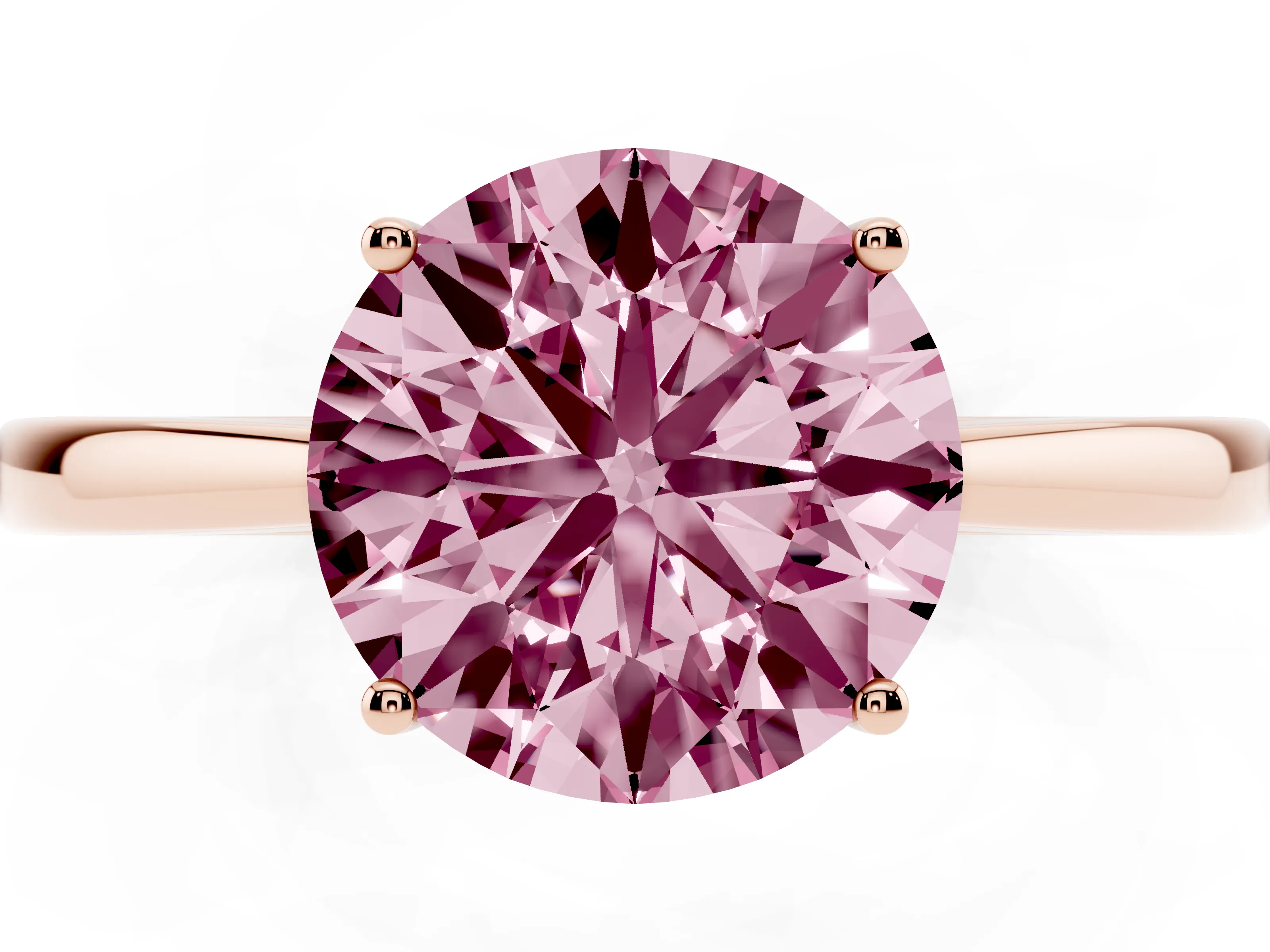 Fancy Pink Round Cut Diamond Solitaire Ring Set in Rose gold with Split Shank and Prong Setting