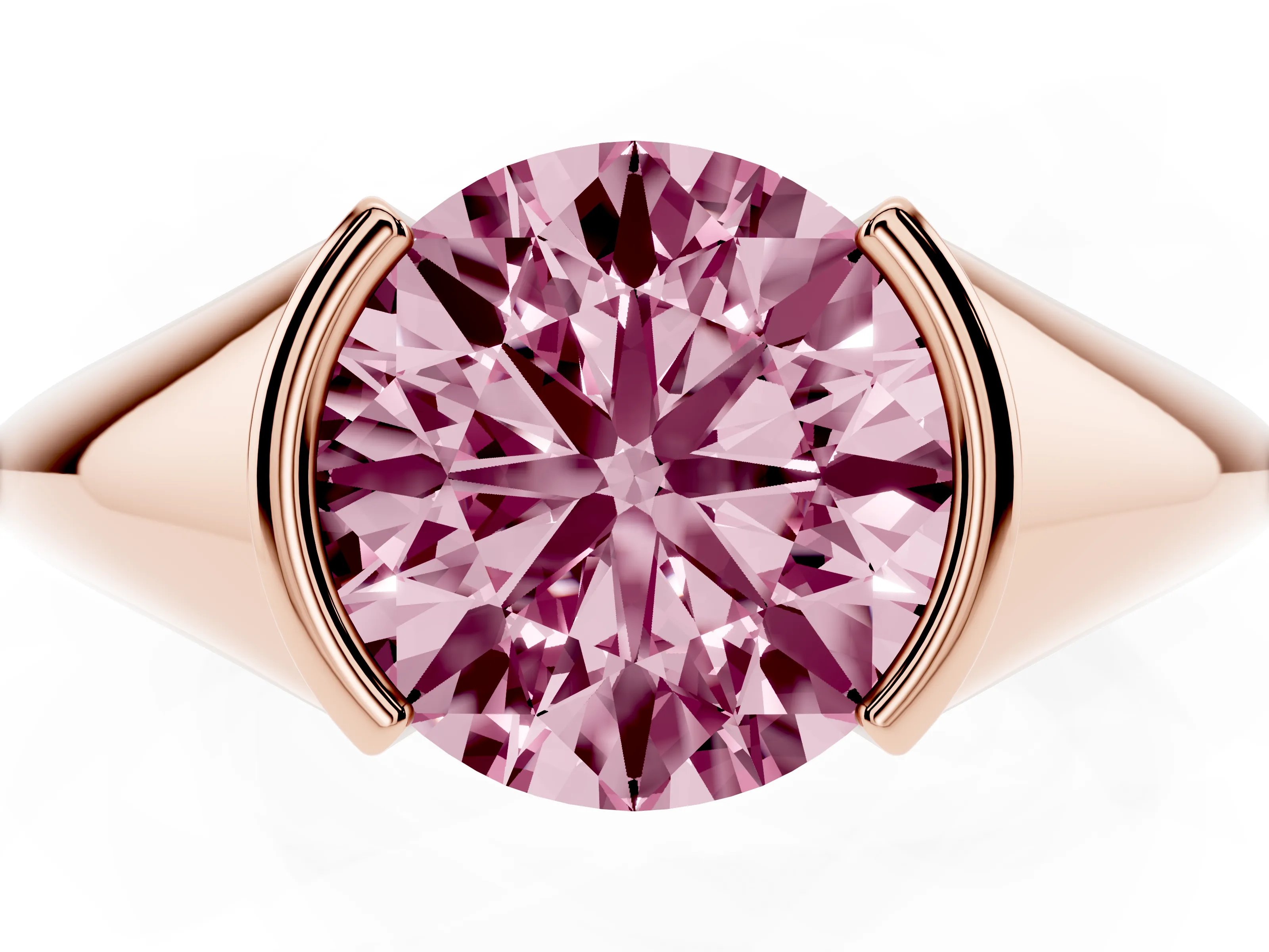 Fancy Pink Round Cut Diamond Solitaire Tension Set Ring Set in Rose gold