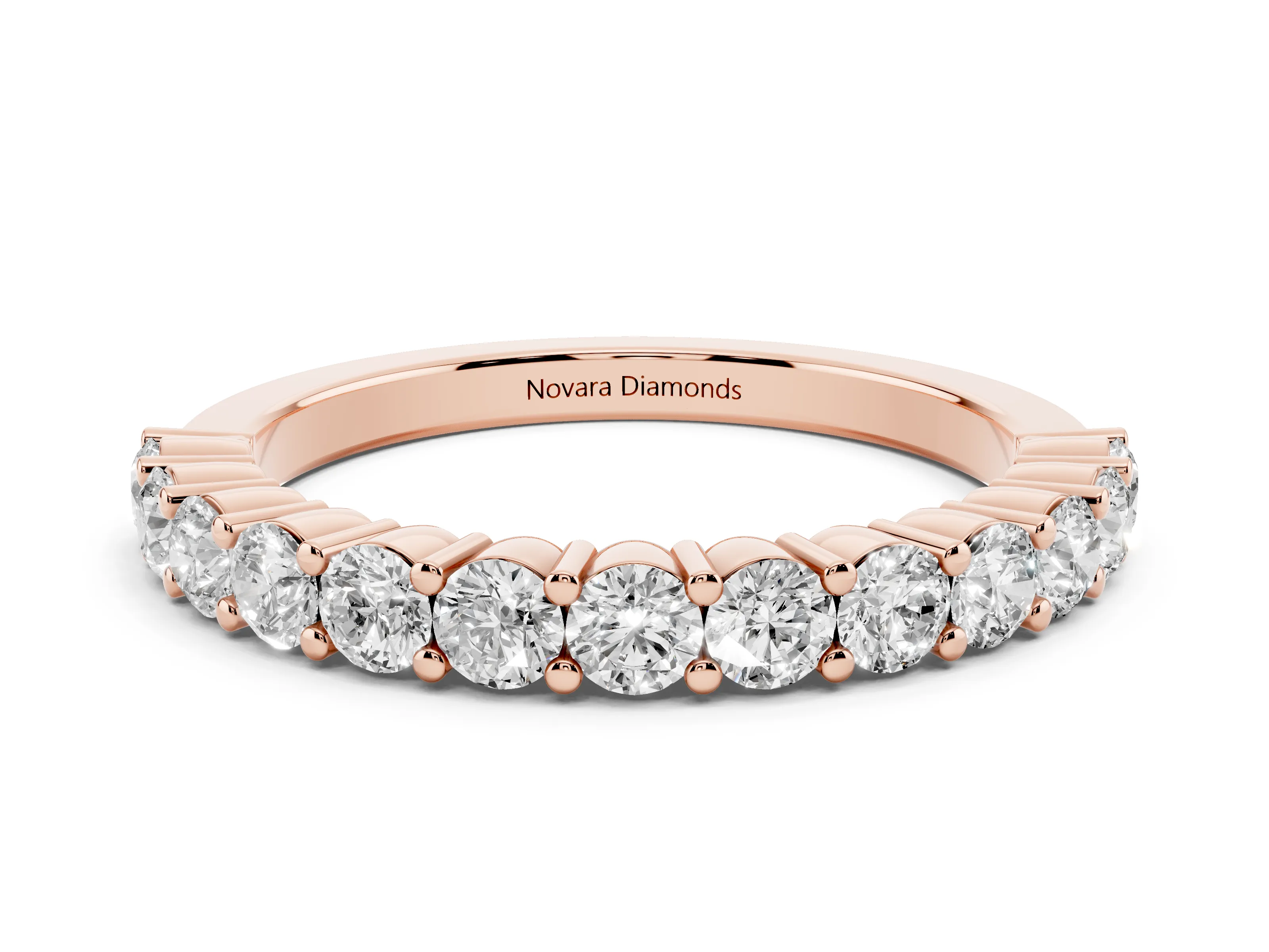 Alternating Round Diamond Promise Ring Set in Rose gold with Round Accent Stations
