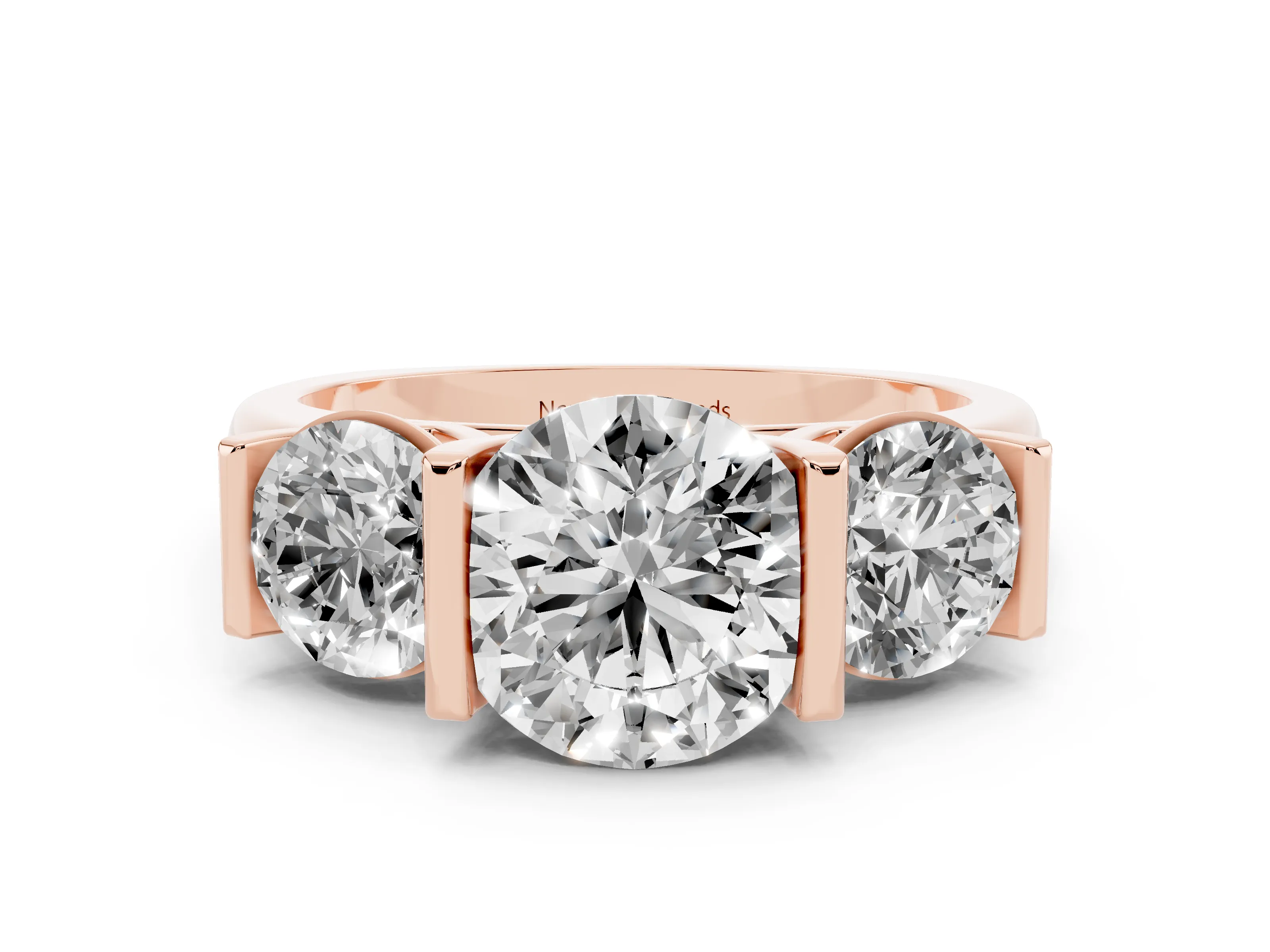 Round Cut Diamond Three-Stone Channel Set Ring Set in Rose gold
