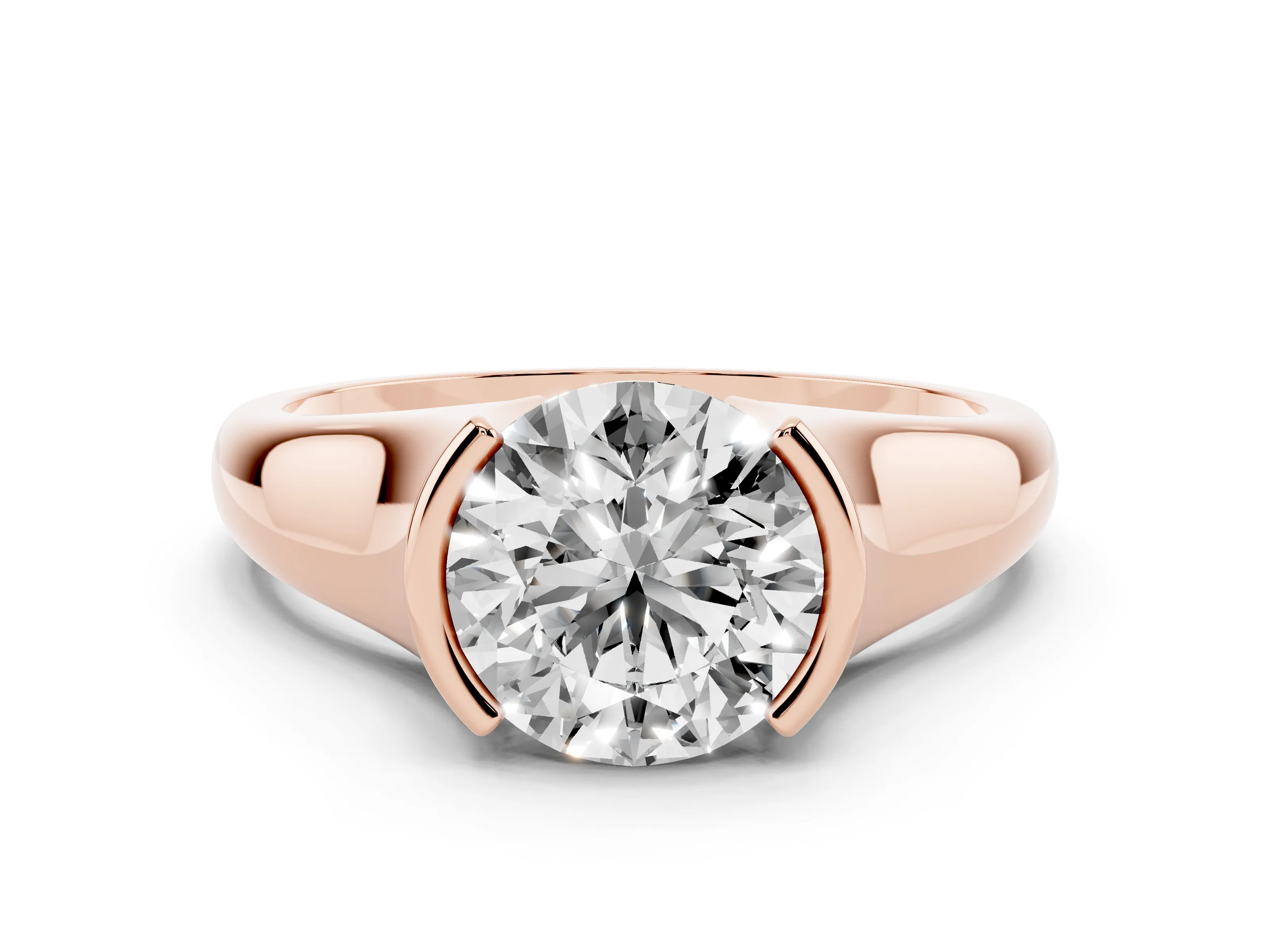 Round Cut Diamond Solitaire Tension Set Ring Set in Rose gold with Split Shank Band