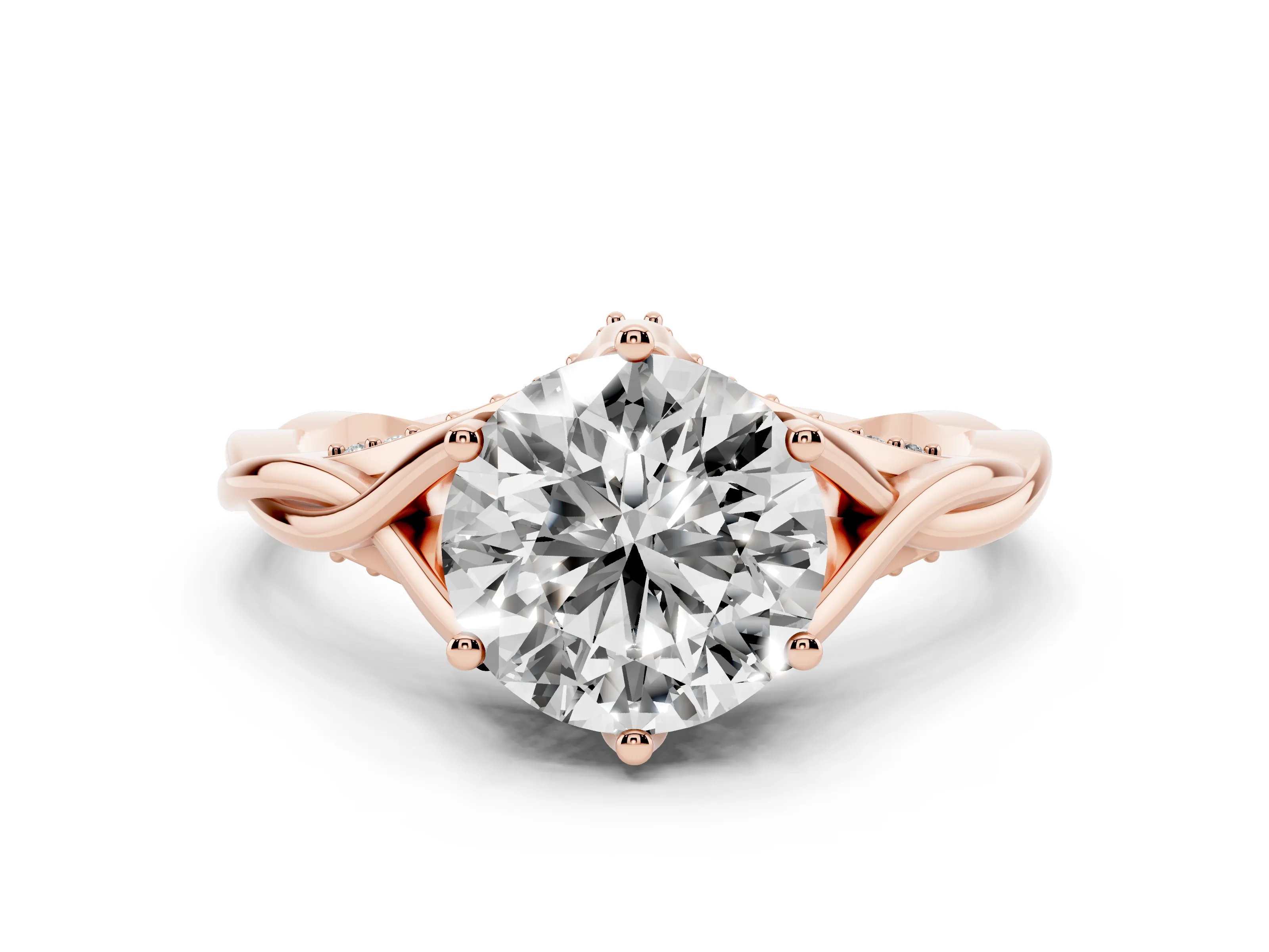 Round Cut Diamond Intertwined Twist Band Solitaire Ring Set in Rose gold with Prong Setting