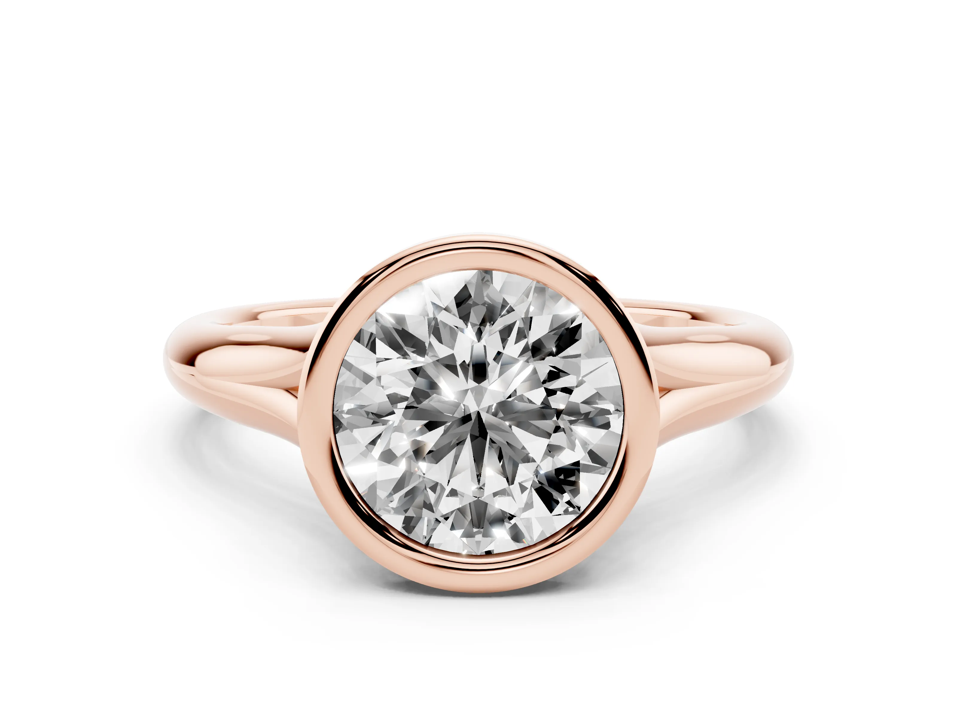 Bezel Set Round Cut Diamond Solitaire Ring Set in Rose gold with Smooth Band