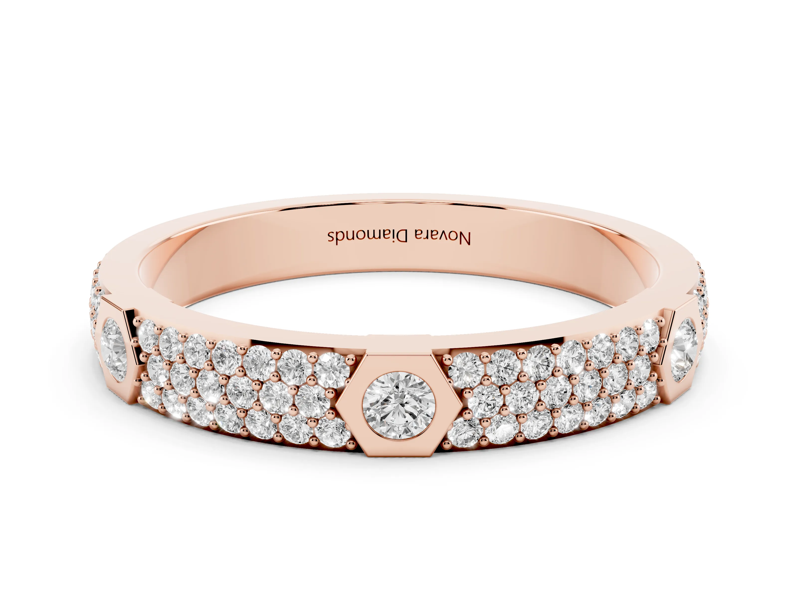 Round Diamond Pavé Promise Ring Set in Rose gold with Round Accent Stations