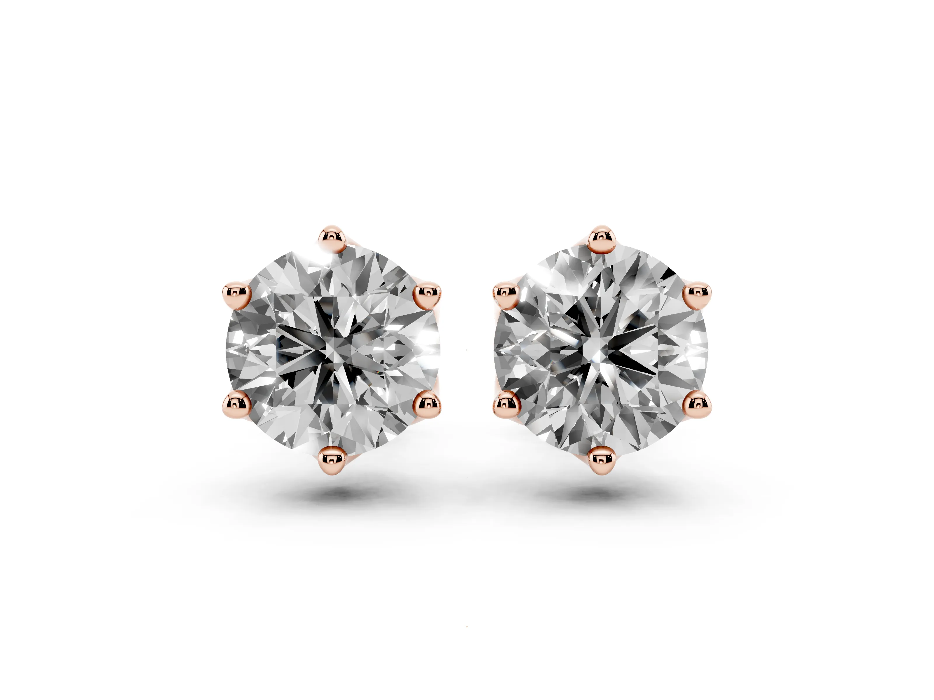 Round Diamond Six-Prong Flower Petal Solitaire Stud Earrings Set in Rose gold