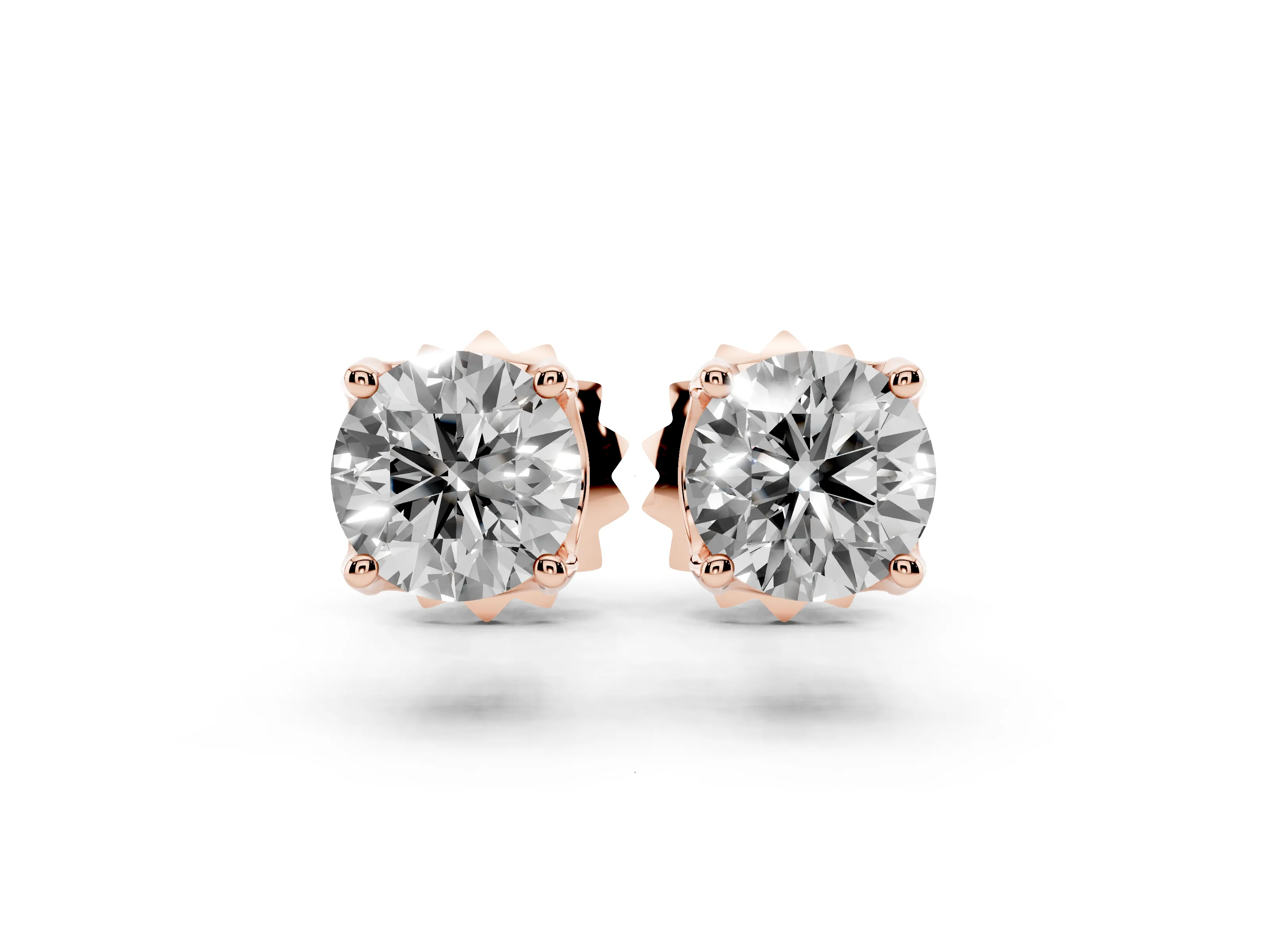 Round Lab-Grown Diamond Solitaire Stud Earrings | Basket Setting | Rose Gold
