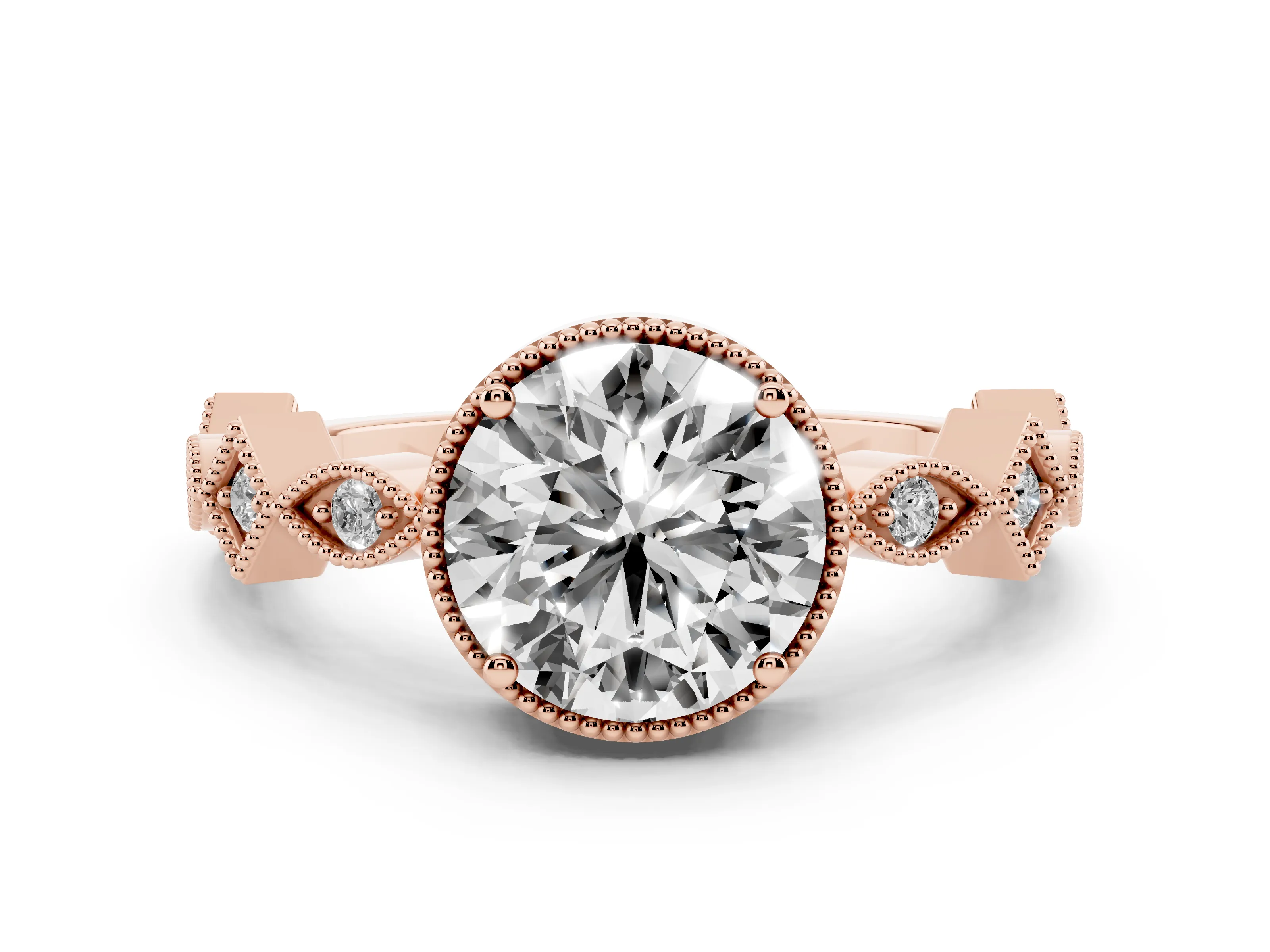 Round Cut Diamond Milgrain Marquise Twist Band Ring Set in Rose gold with Prong Setting