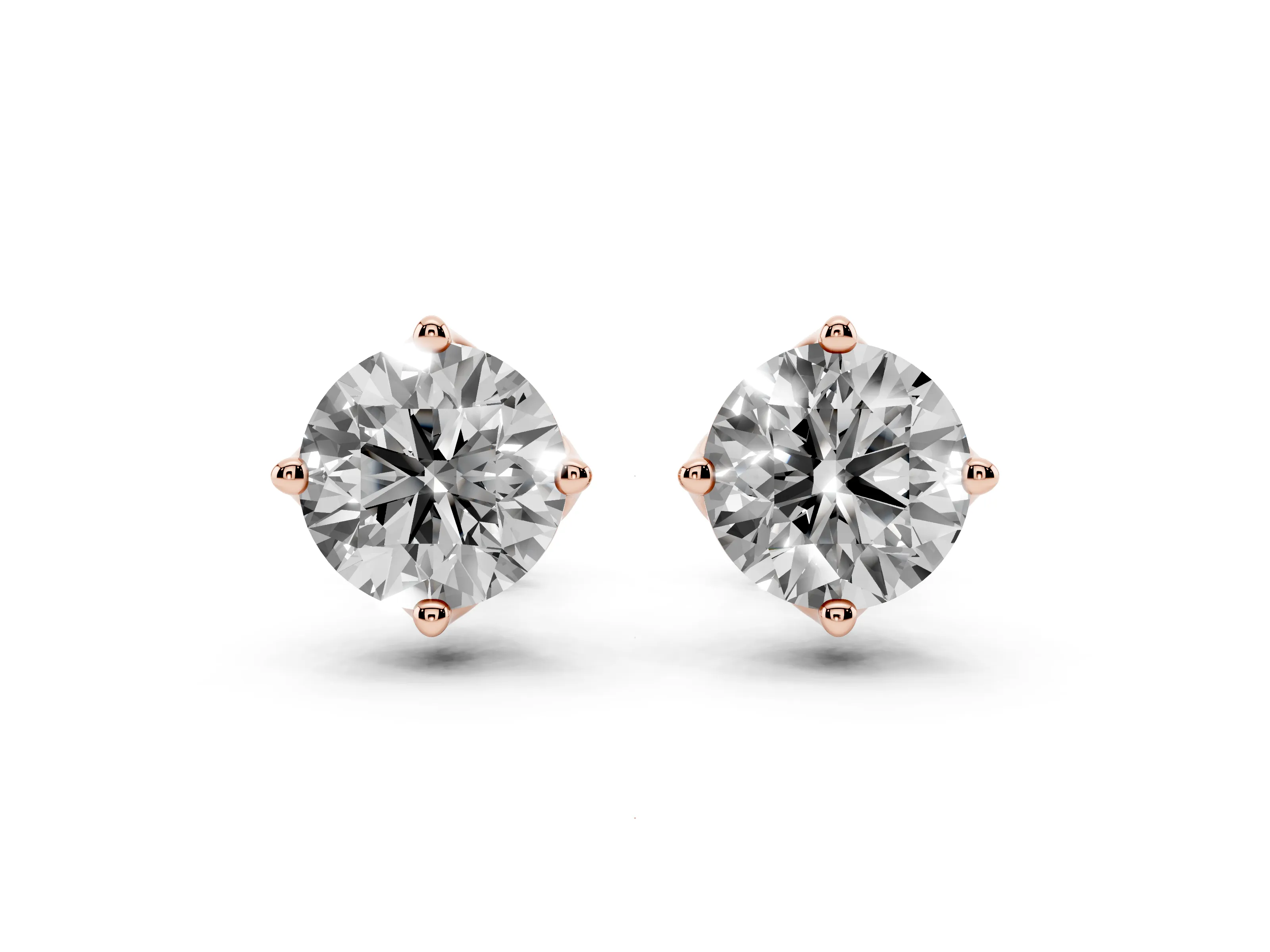 Round Diamond Flower Petal Solitaire Stud Earrings Set in Rose gold