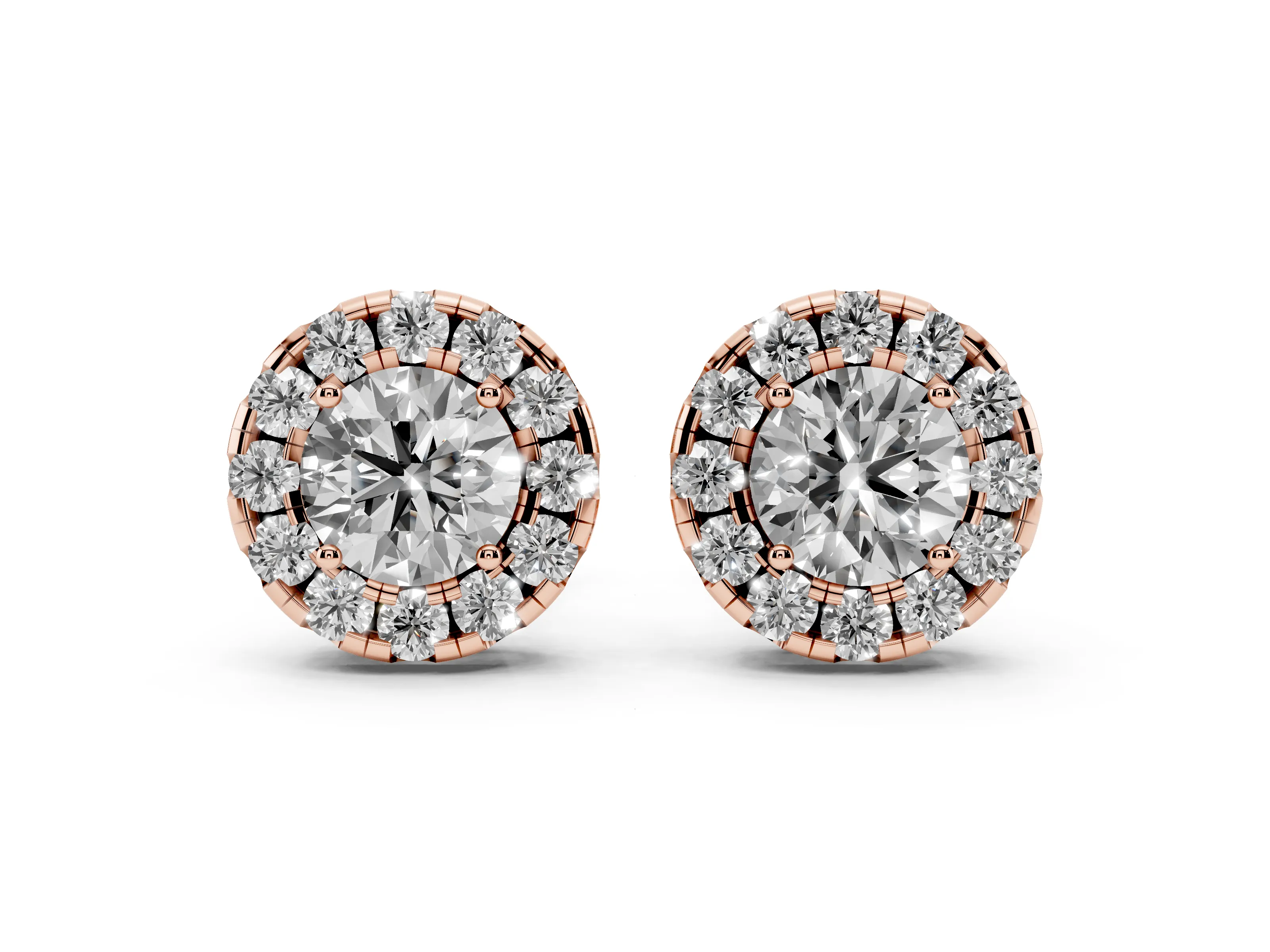 Round Lab-Grown Diamond Compact Halo Stud Earrings | Low Setting | Rose Gold