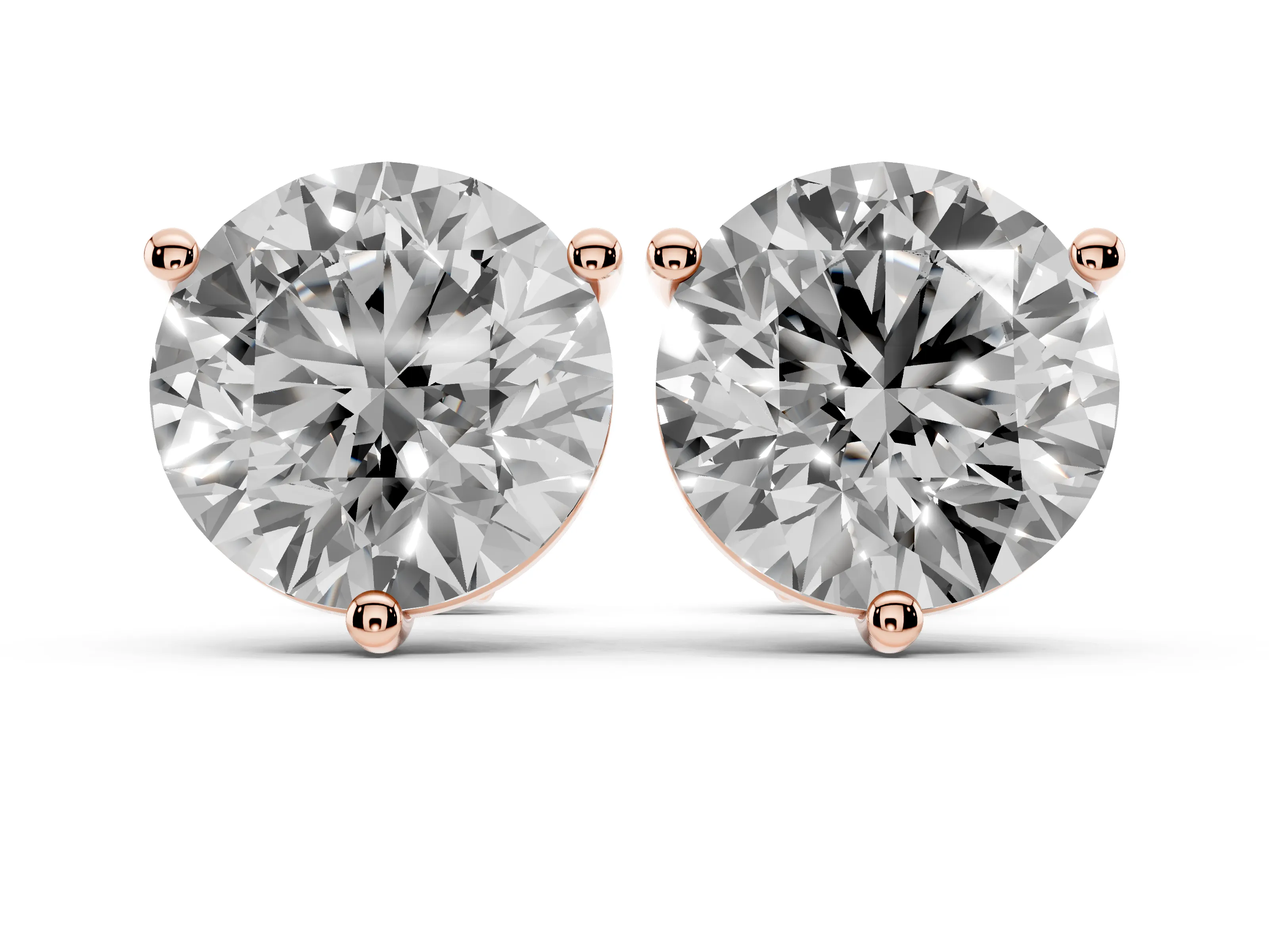 Round Diamond Martini Stud Earrings Set in Rose gold with Three-Prong Setting