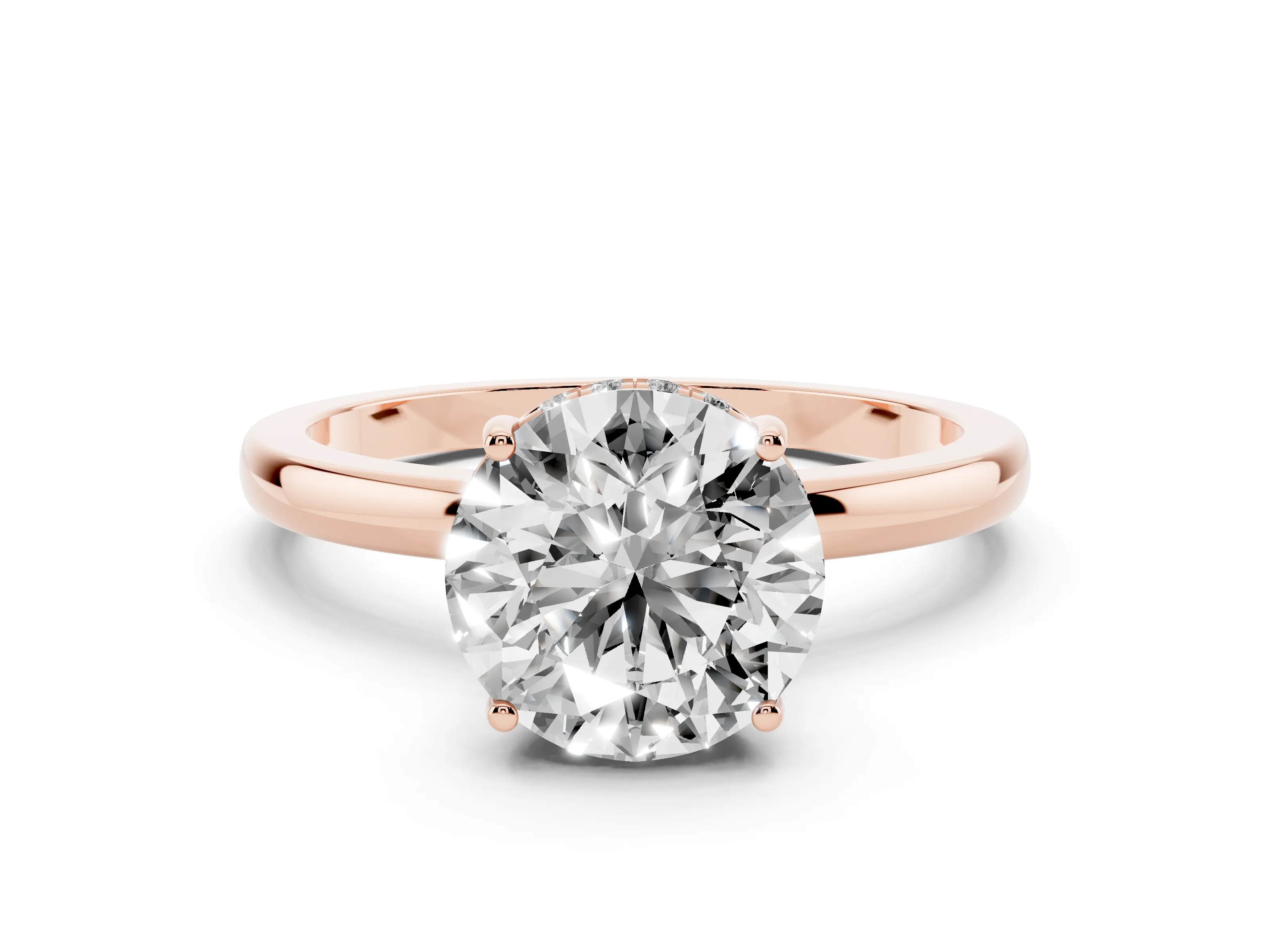 Round Cut Diamond Solitaire Ring Set in Rose gold with Plain Band and Prong Setting