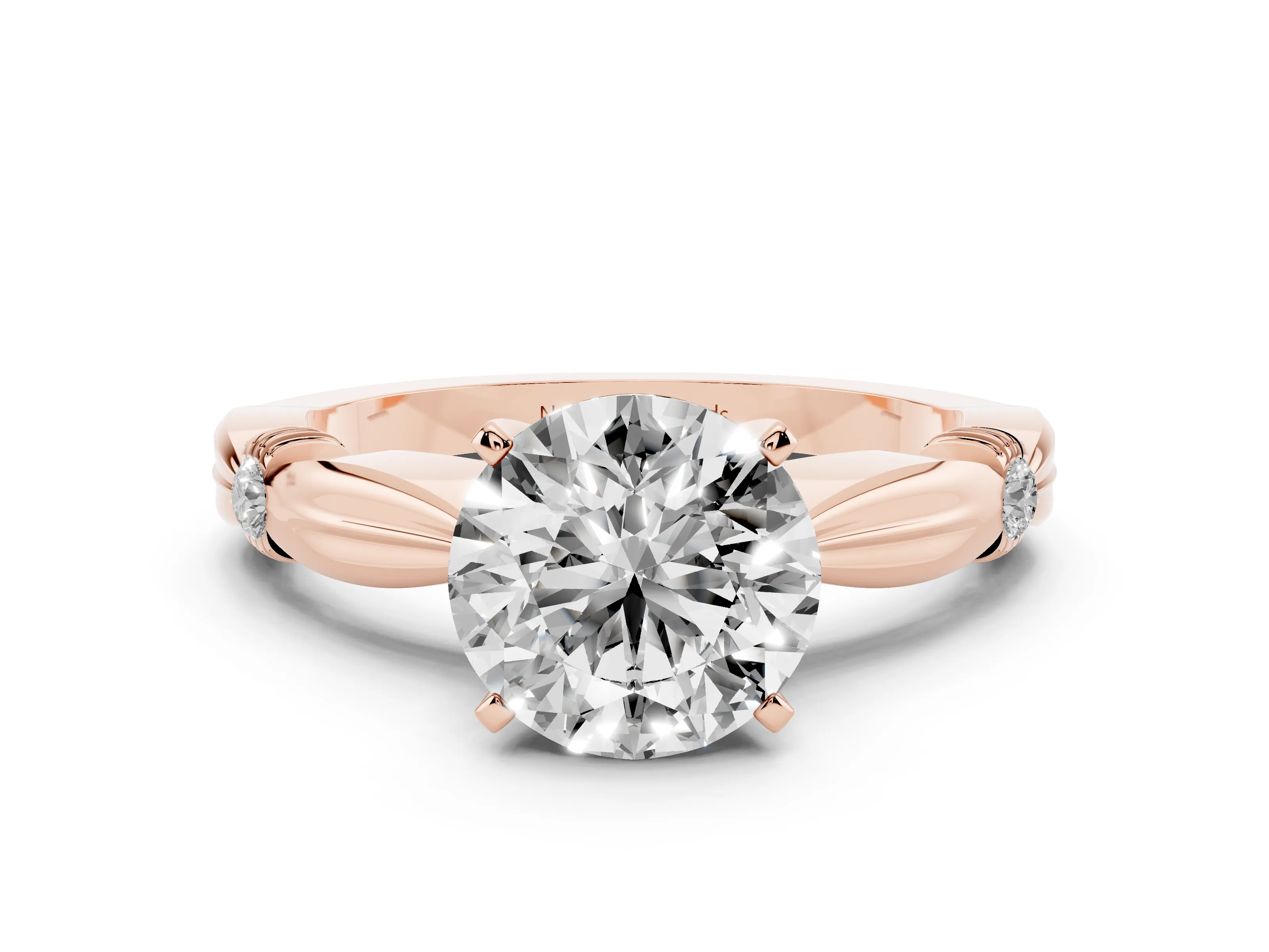 Round Cut Diamond Solitaire Twisted Band Ring Set in Rose gold with Accent Stones and Prong Setting