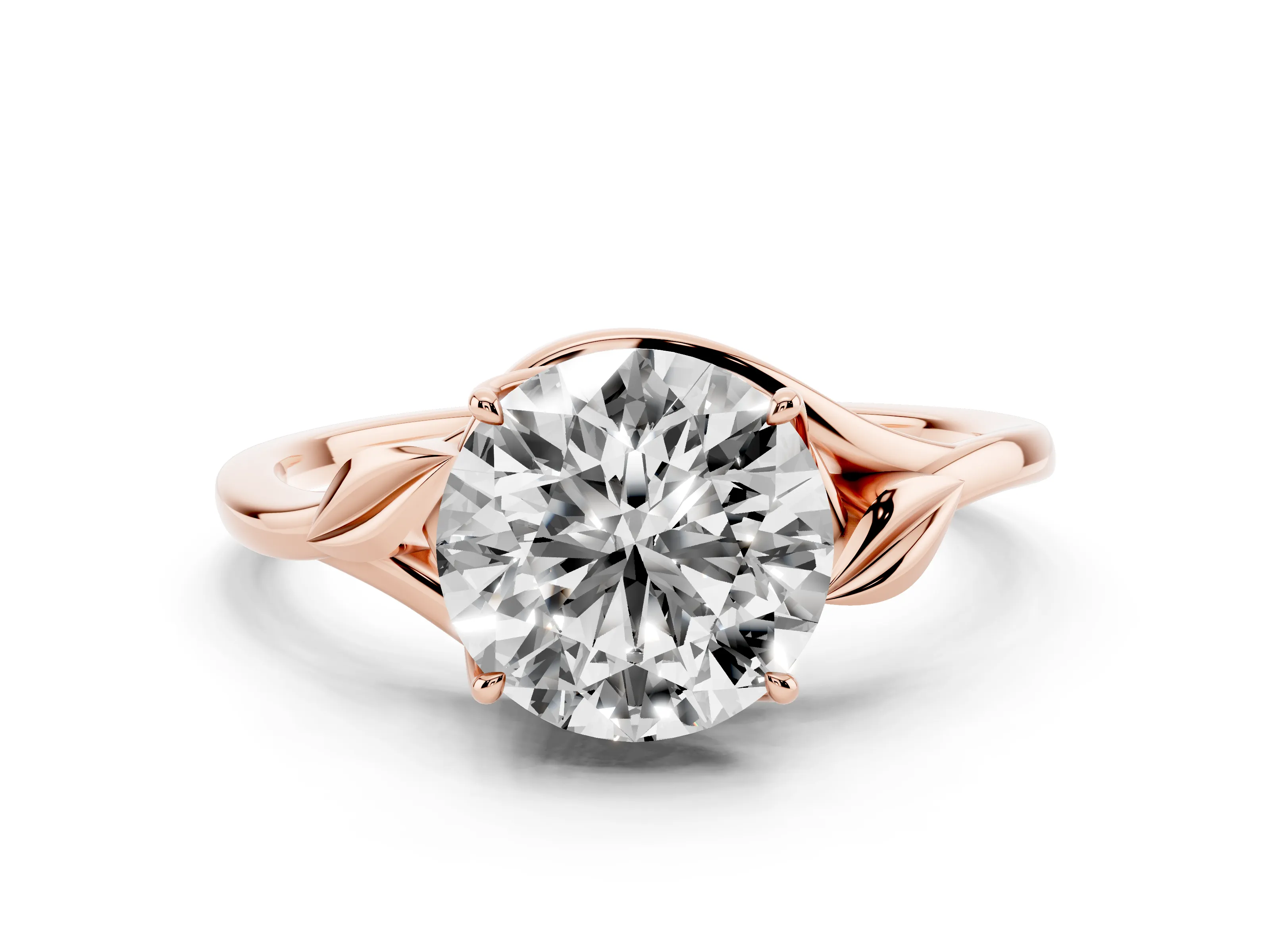 Round Cut Diamond Solitaire Ring Set in Rose gold with Polished Twist Band
