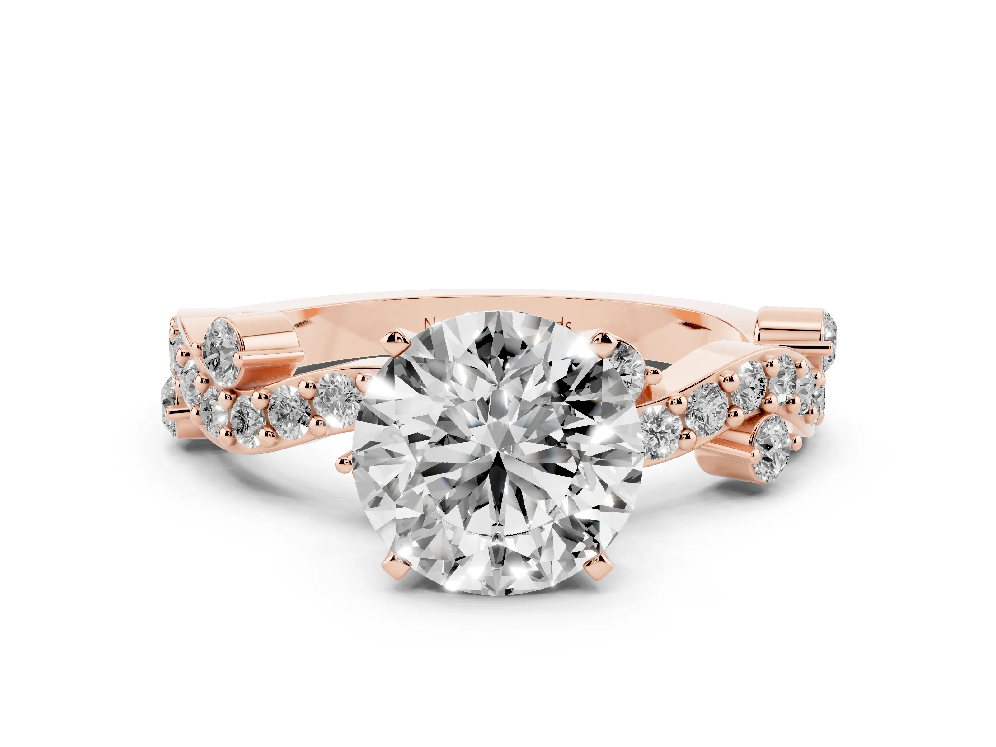 Round Cut Diamond Solitaire Twisted Band Set in Rose gold with Pavé Setting