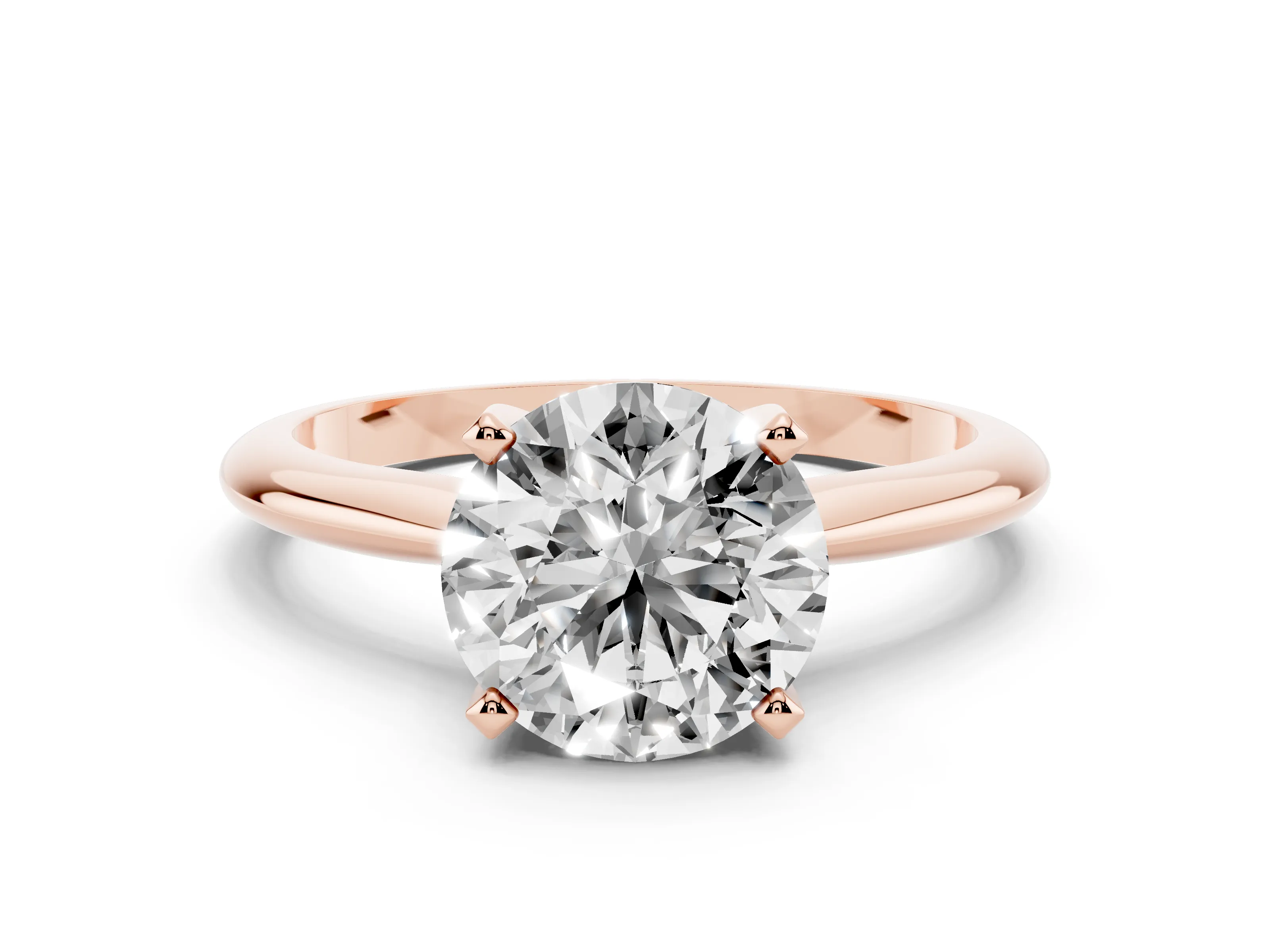 Round Cut Diamond Solitaire Ring Set in Rose gold with Prong Setting on a Plain Round Band
