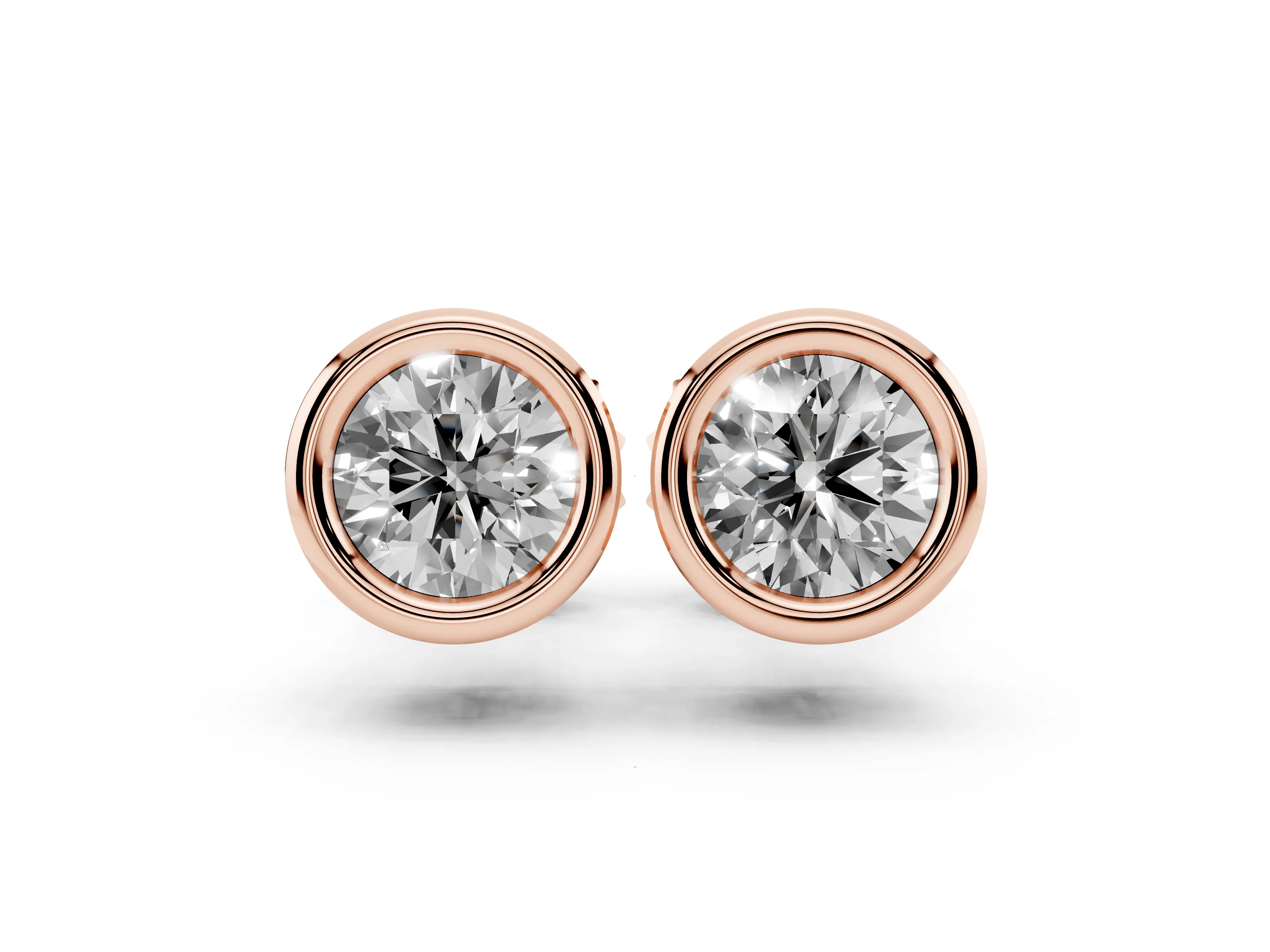Round Lab-Grown Diamond Solitaire Bezel Stud Earrings | Screw-Back Posts | Rose Gold