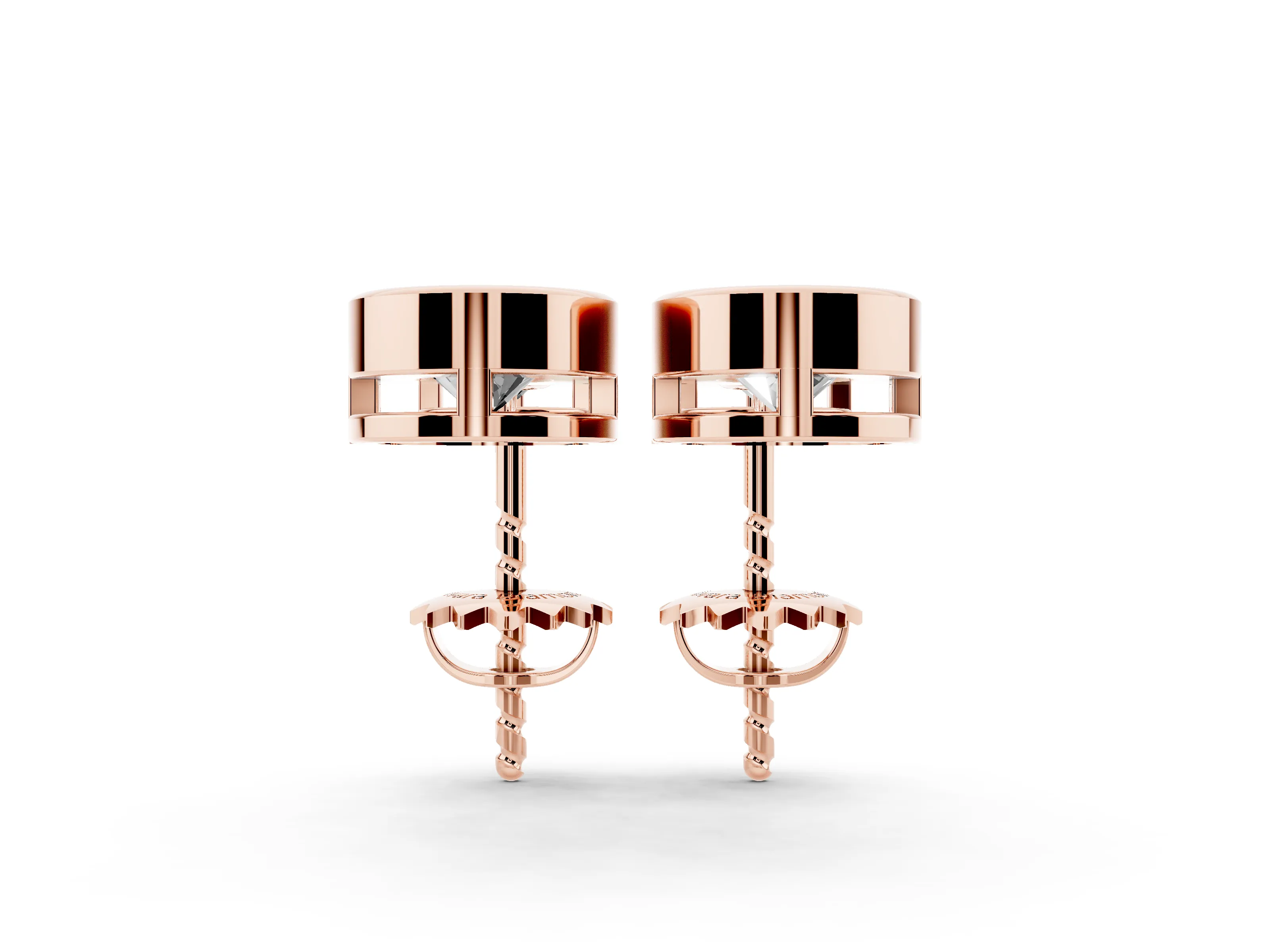 Round Lab-Grown Diamond Double Bezel Drop Earrings | Linked Bezels | Rose Gold