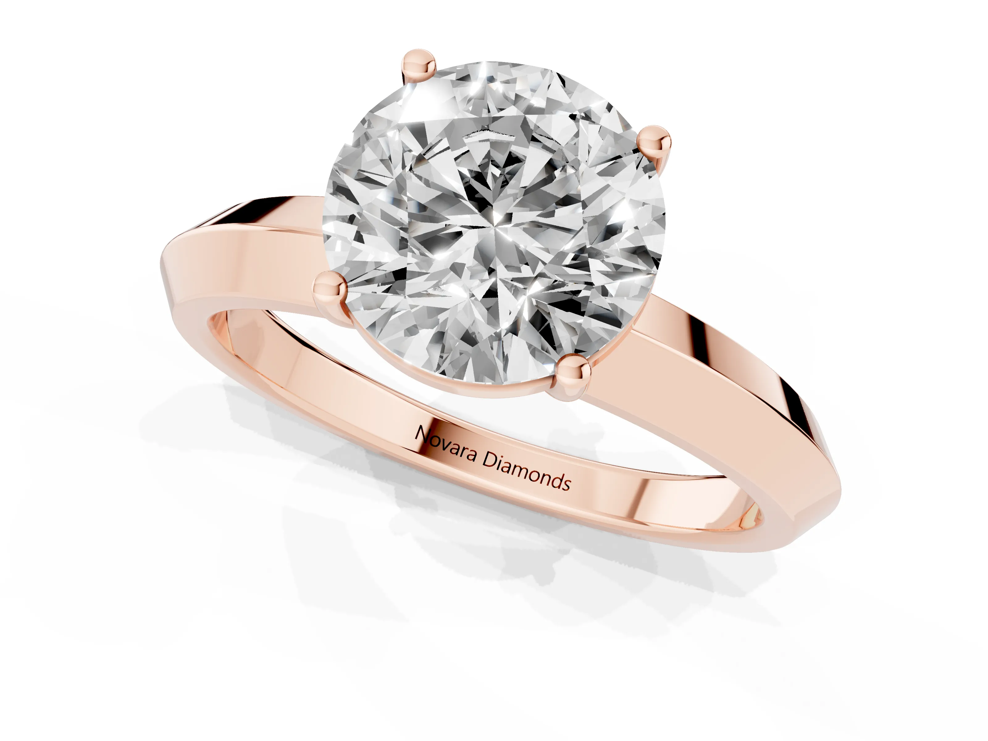 Round Cut Diamond Solitaire Engagement Ring Set in Rose gold with Flat Band and Prong Setting