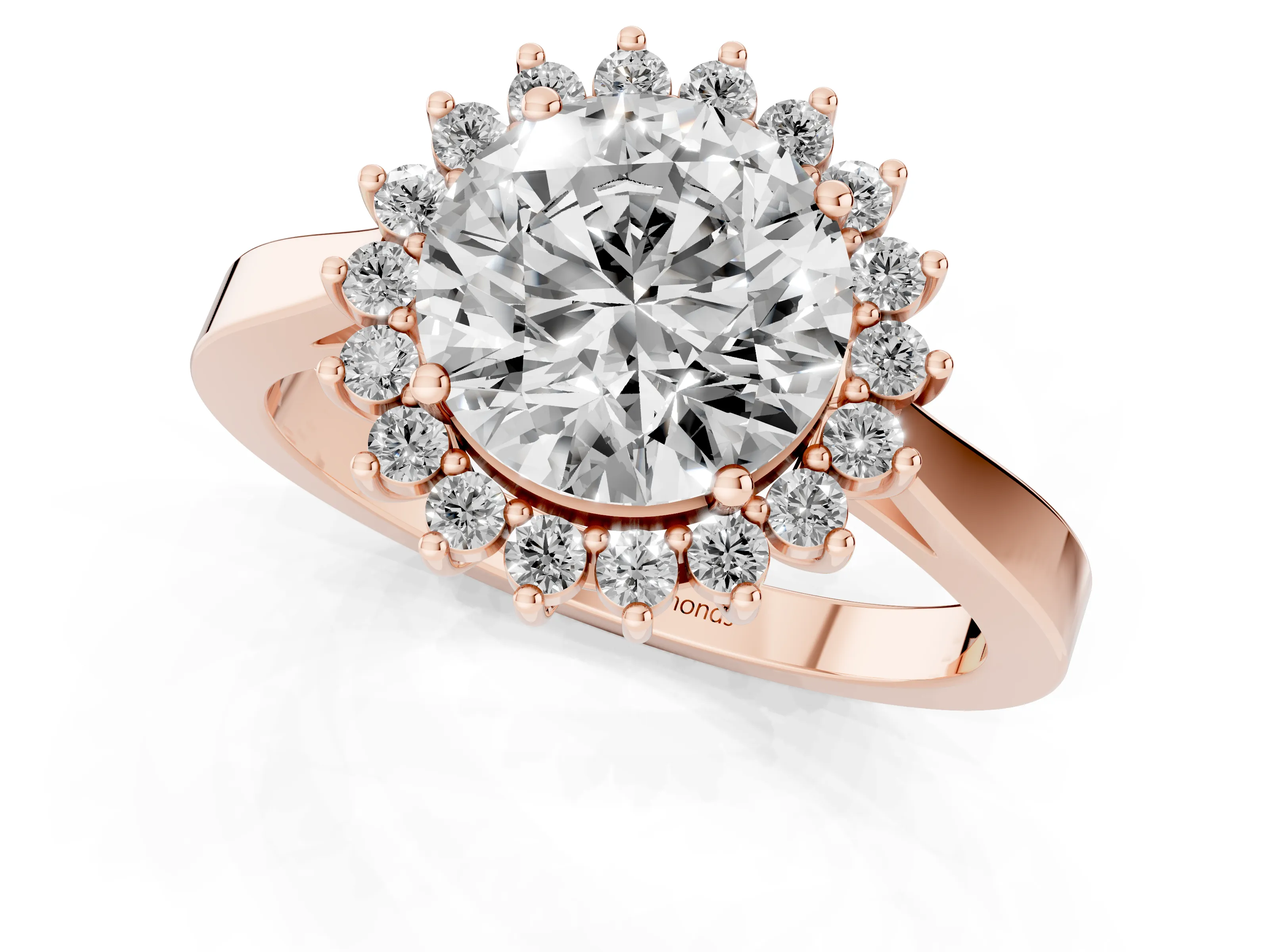 Round Cut Diamond Halo Ring Set in Rose gold with Round Halo and Smooth Solitaire Band