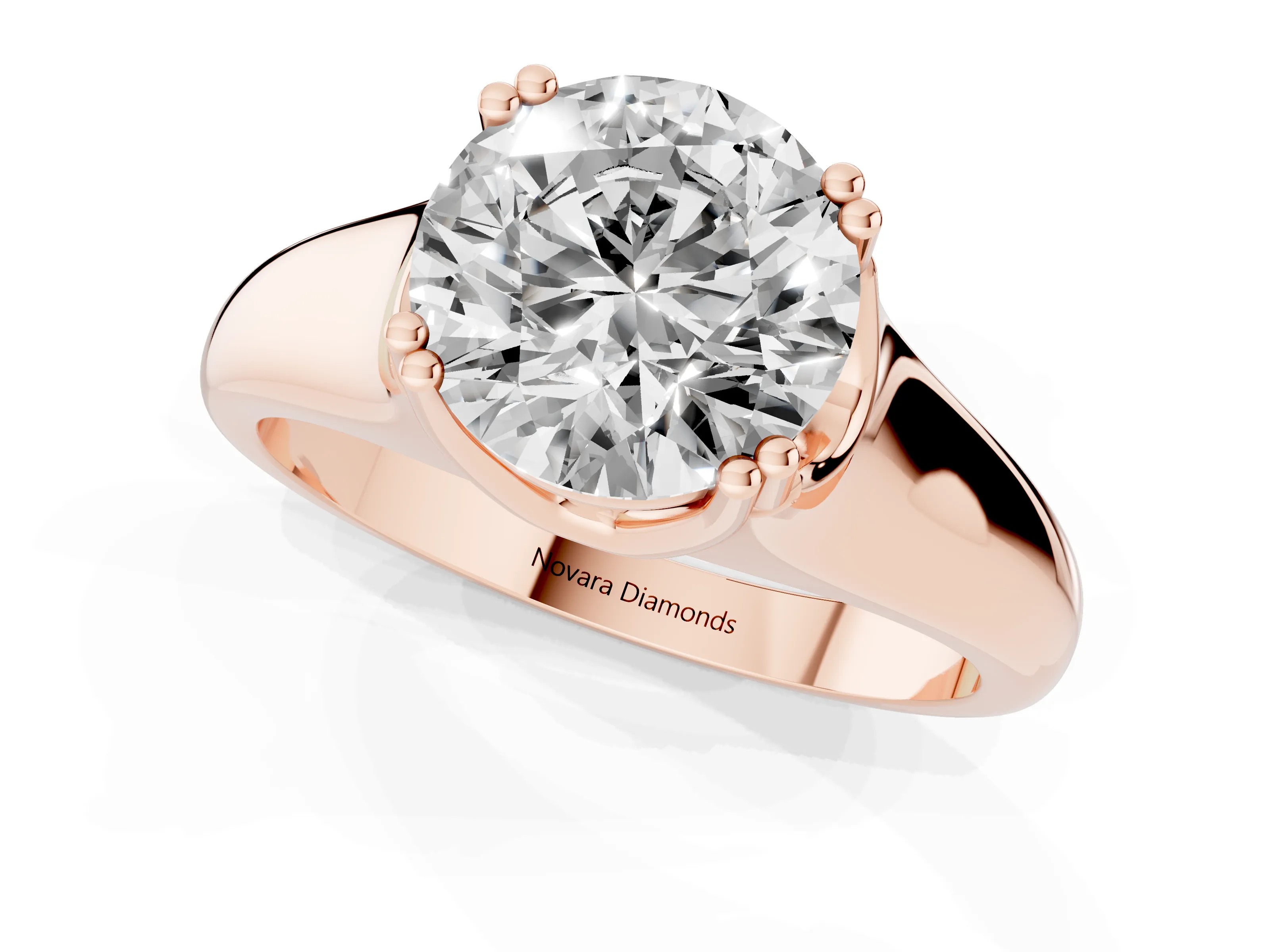 Round Cut Diamond Solitaire Ring Set in Rose gold with Wide Band and Prong Setting