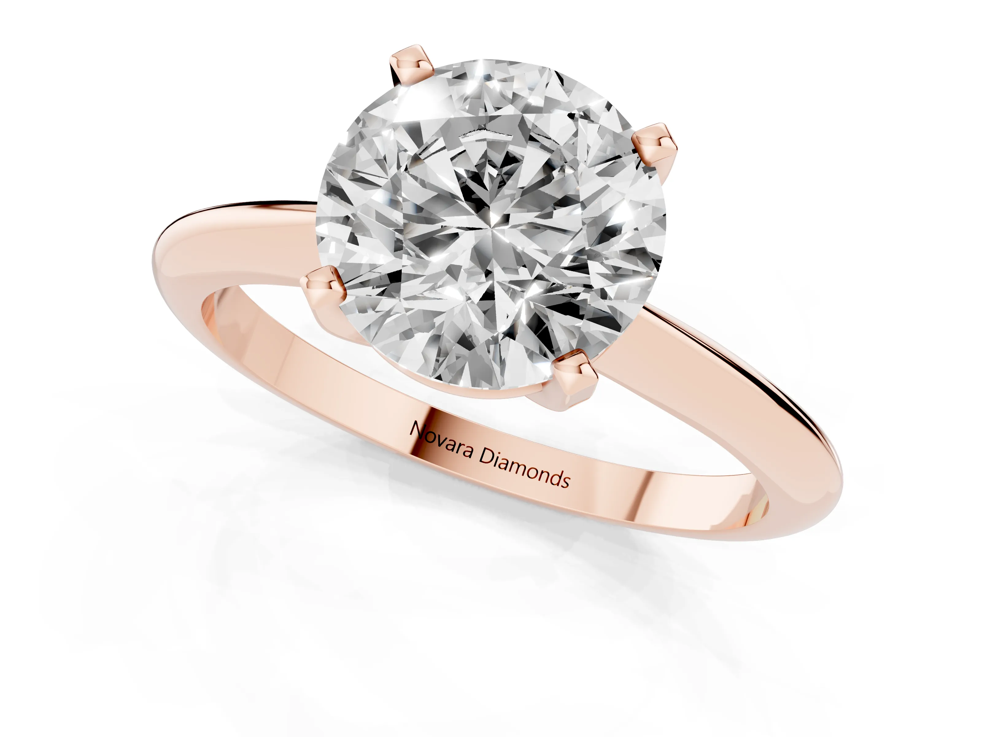 Round Cut Diamond Solitaire Ring Set in Rose gold with Prong Setting on a Plain Round Band – second view