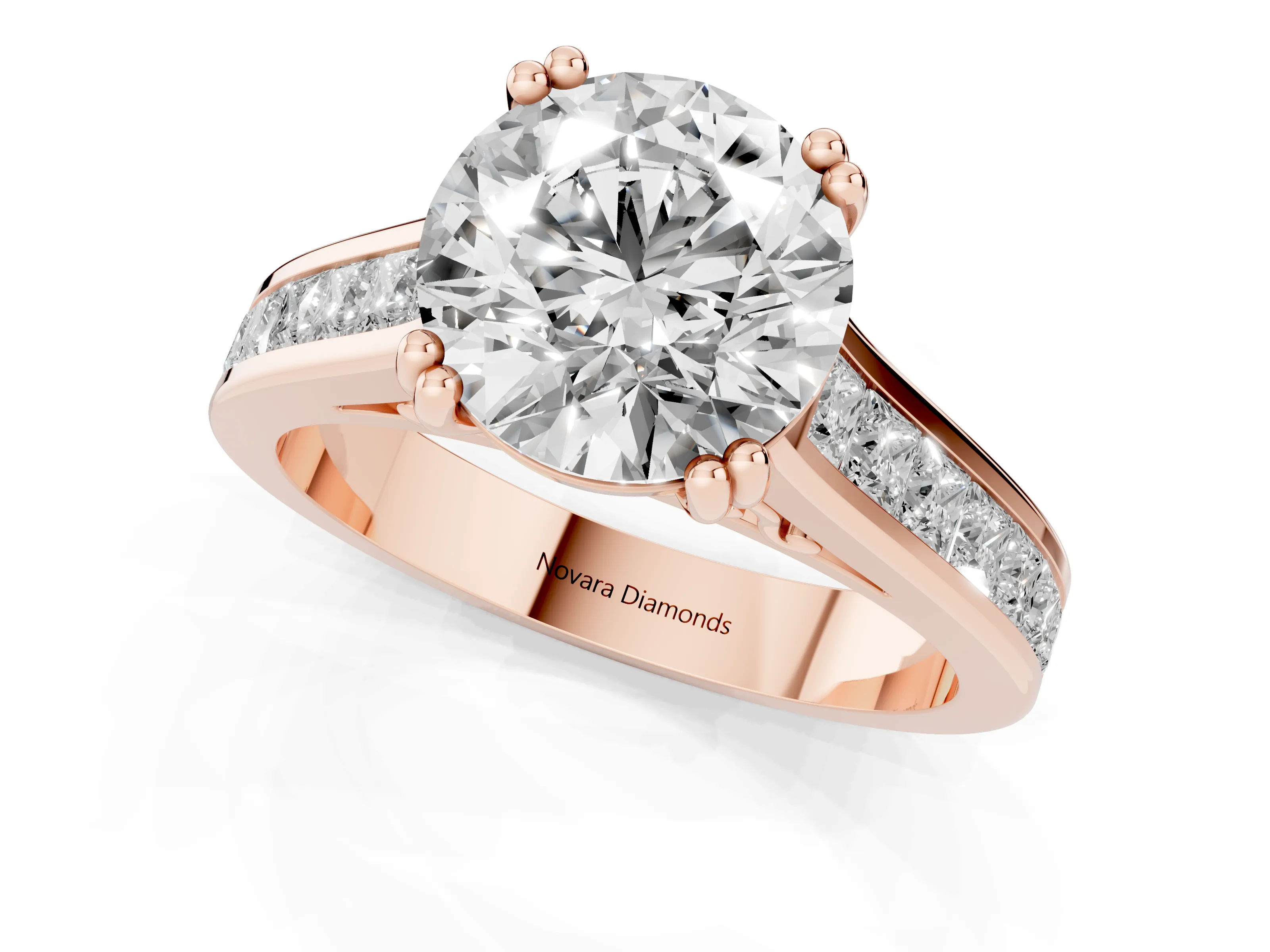 Round Cut Diamond Channel Set Solitaire Engagement Ring Set in Rose gold with Prong Setting – second view