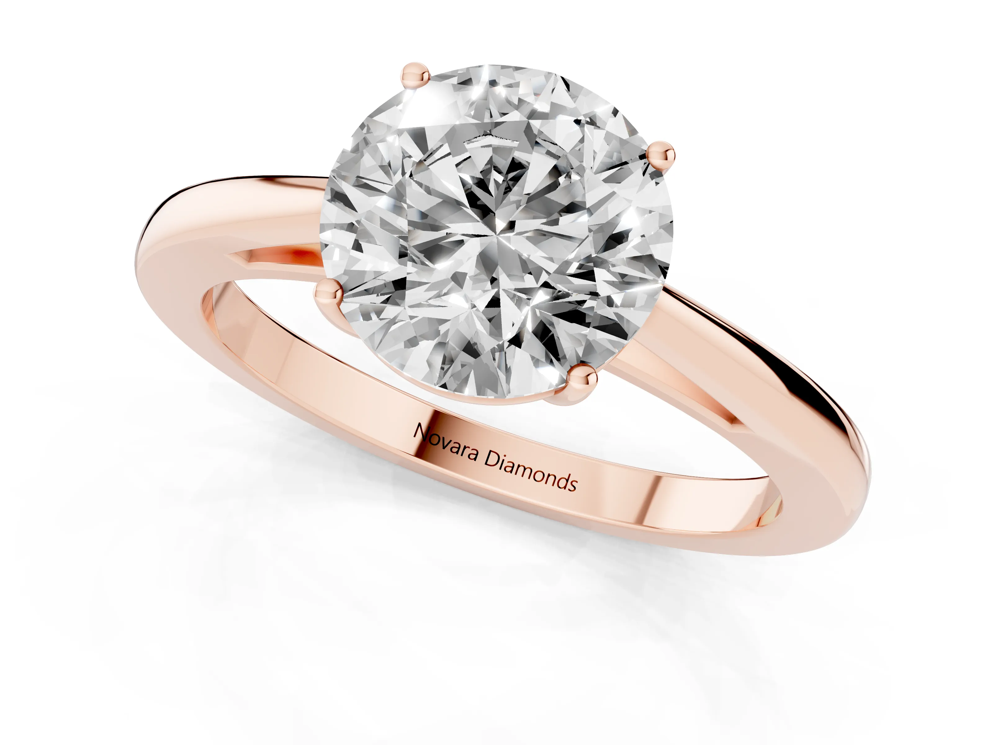 Round Cut Diamond Solitaire Ring Set in Rose gold with Split Shank and Prong Setting