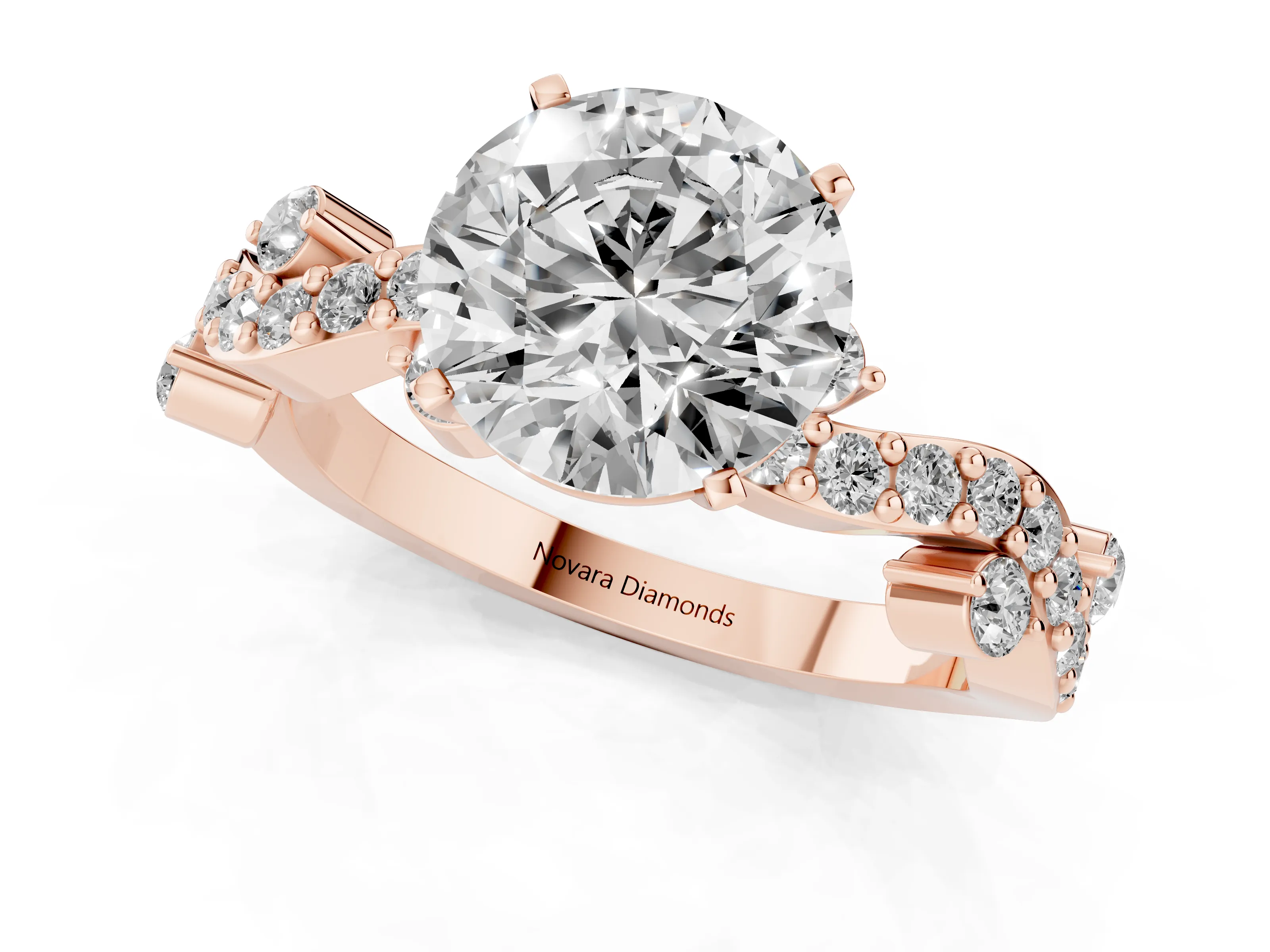 Round Cut Diamond Solitaire Twisted Band Set in Rose gold with Pavé Setting