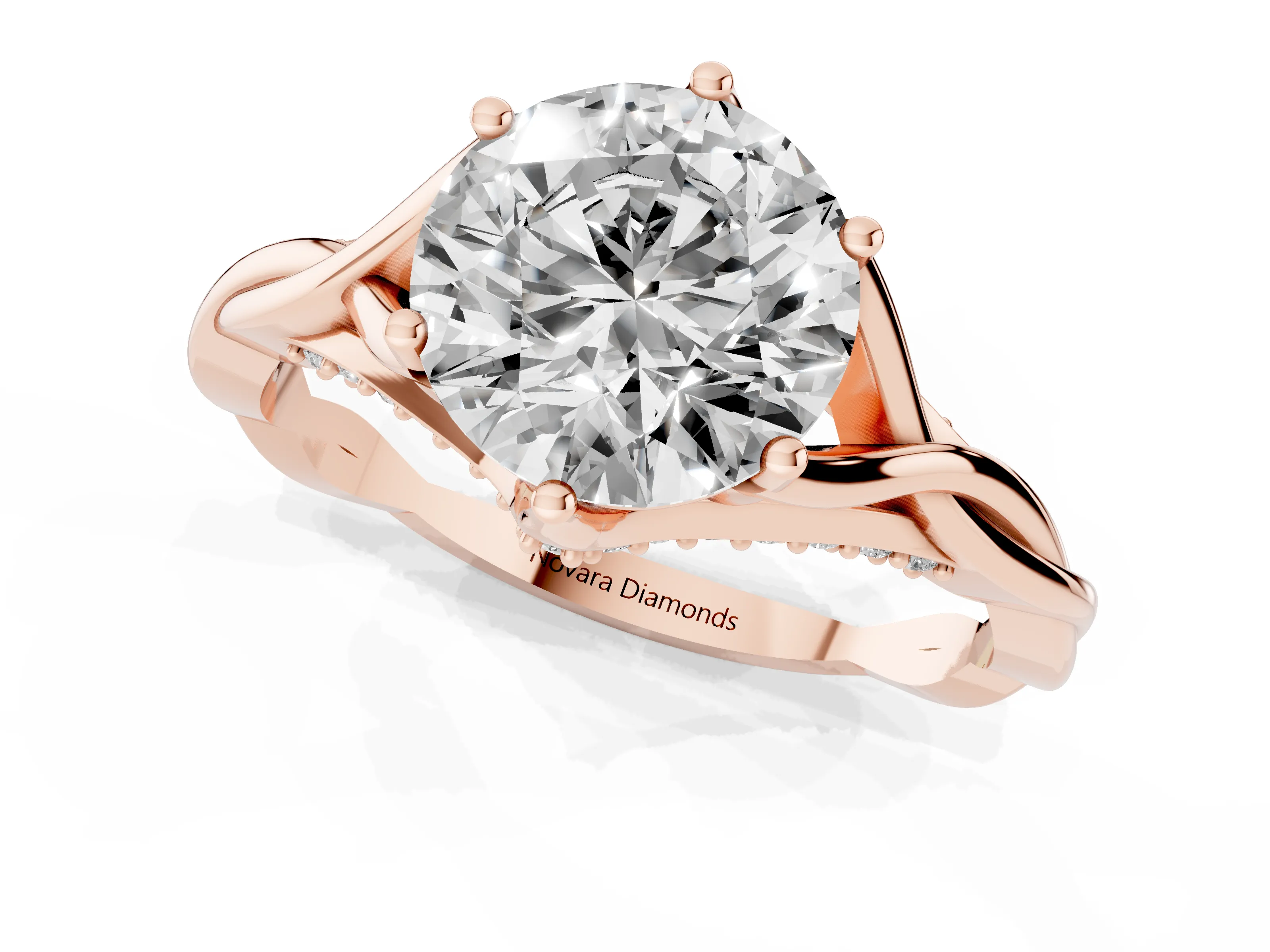 Round Cut Diamond Intertwined Twist Band Solitaire Ring Set in Rose gold with Prong Setting