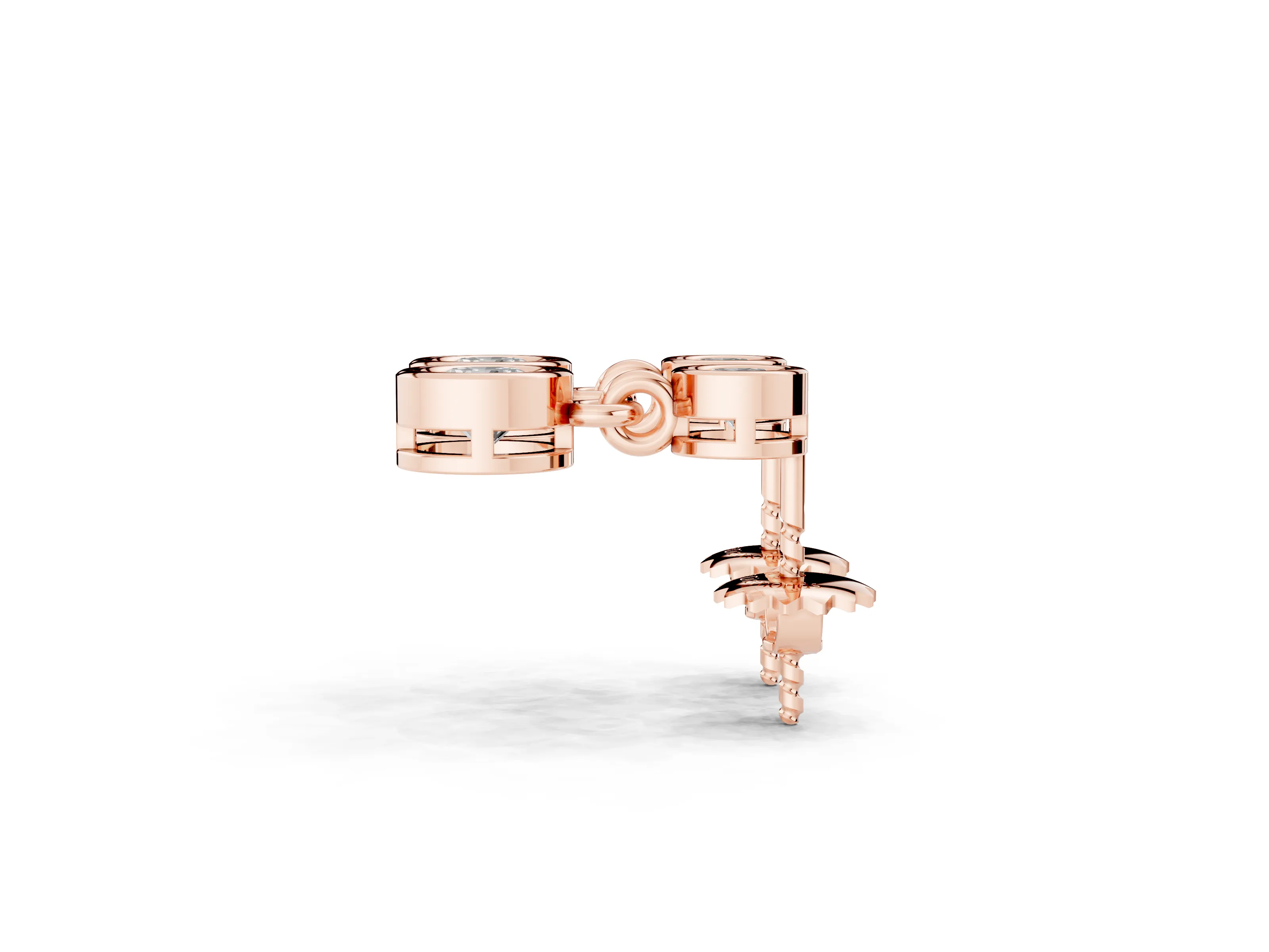 Round Lab-Grown Diamond Double Bezel Drop Earrings | Linked Bezels | Rose Gold