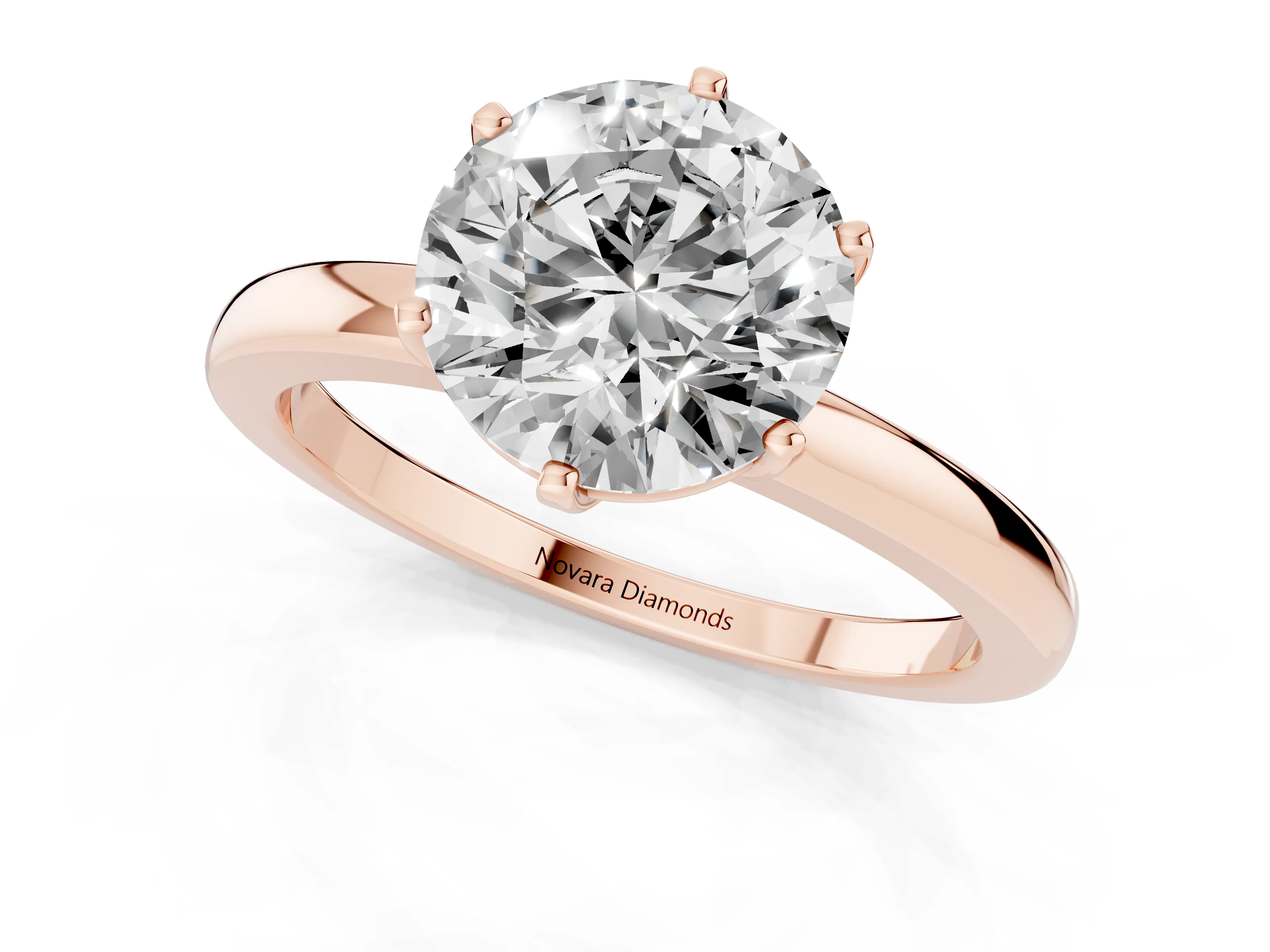 Round Cut Diamond Solitaire Ring Set in Rose gold with Raised Prong Setting on a Classic Band – second view