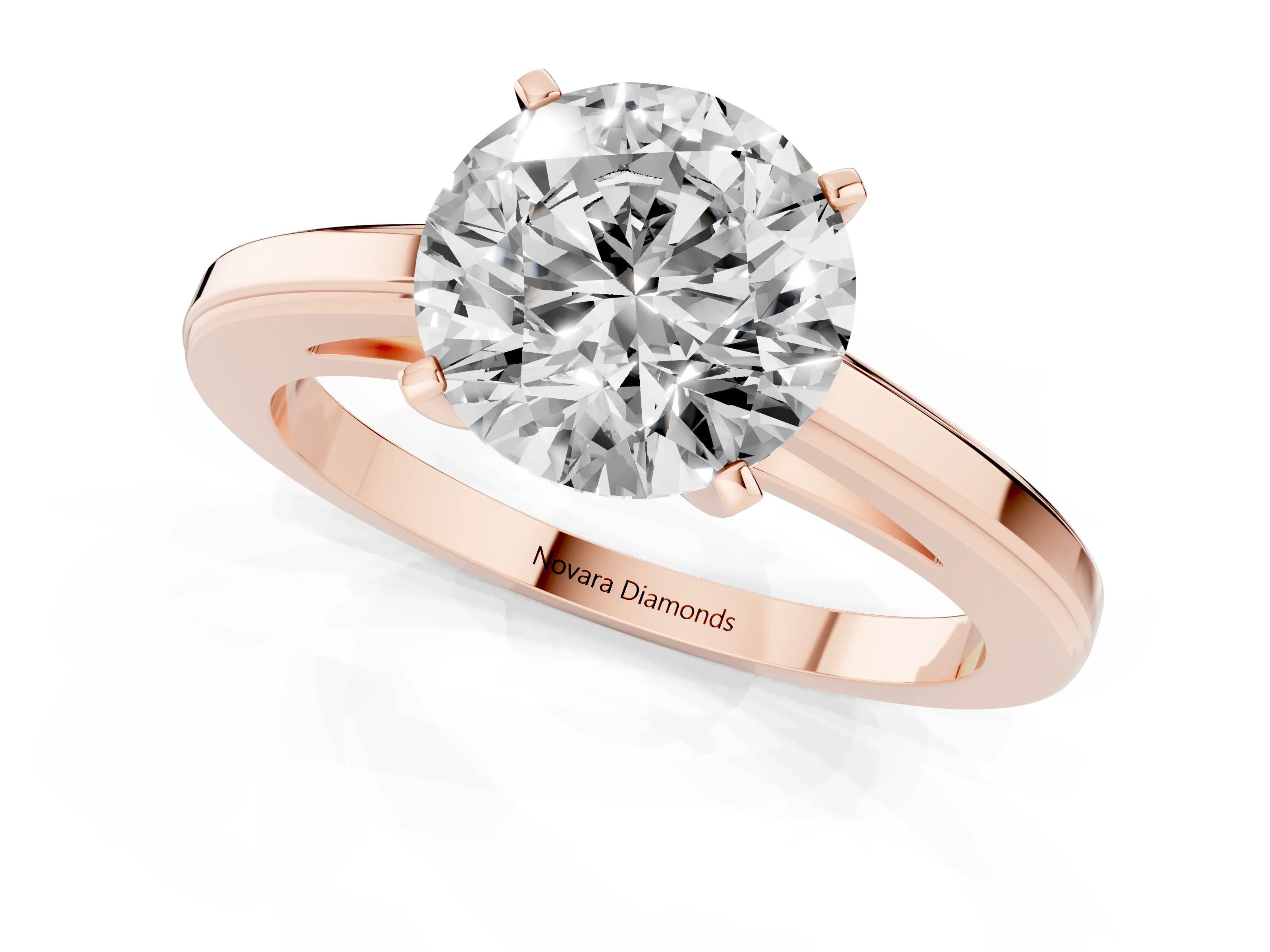 Round Cut Diamond Solitaire Ring Set in Rose gold with Prong Setting and Classic Band