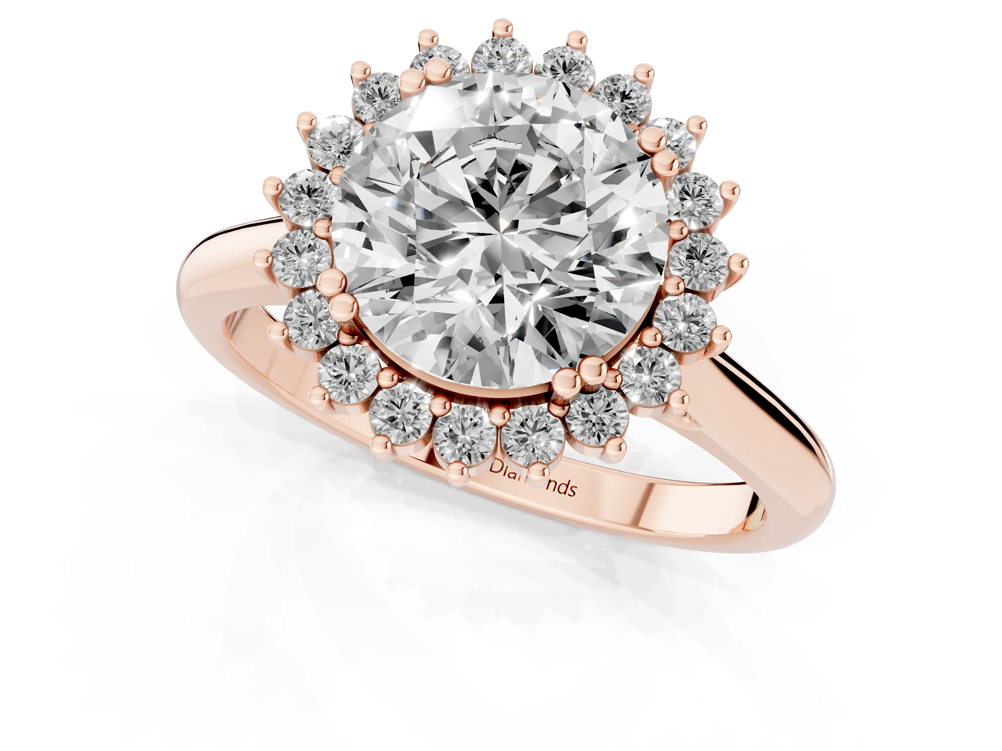 Round Cut Diamond Halo Ring Set in Rose gold with Plain Solitaire Band and Prong Setting